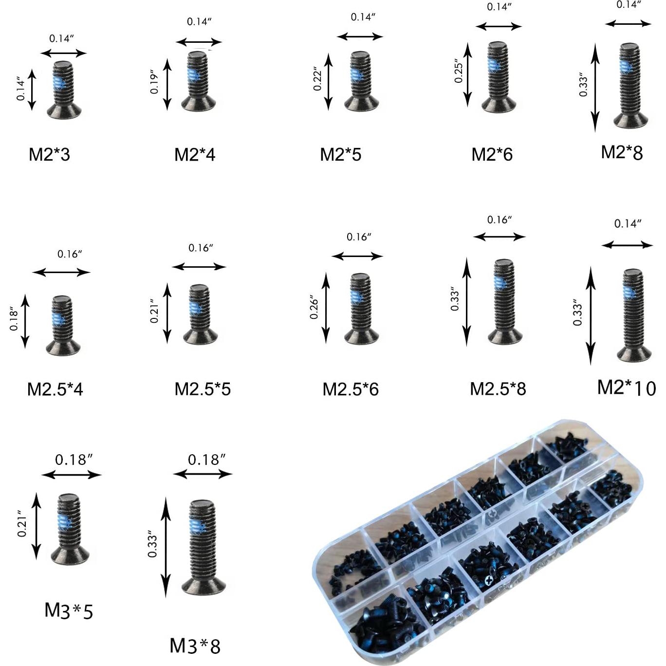 Kit de Tornillos Nylok Azul 360 Piezas M2 M2.5 M3 Persberg