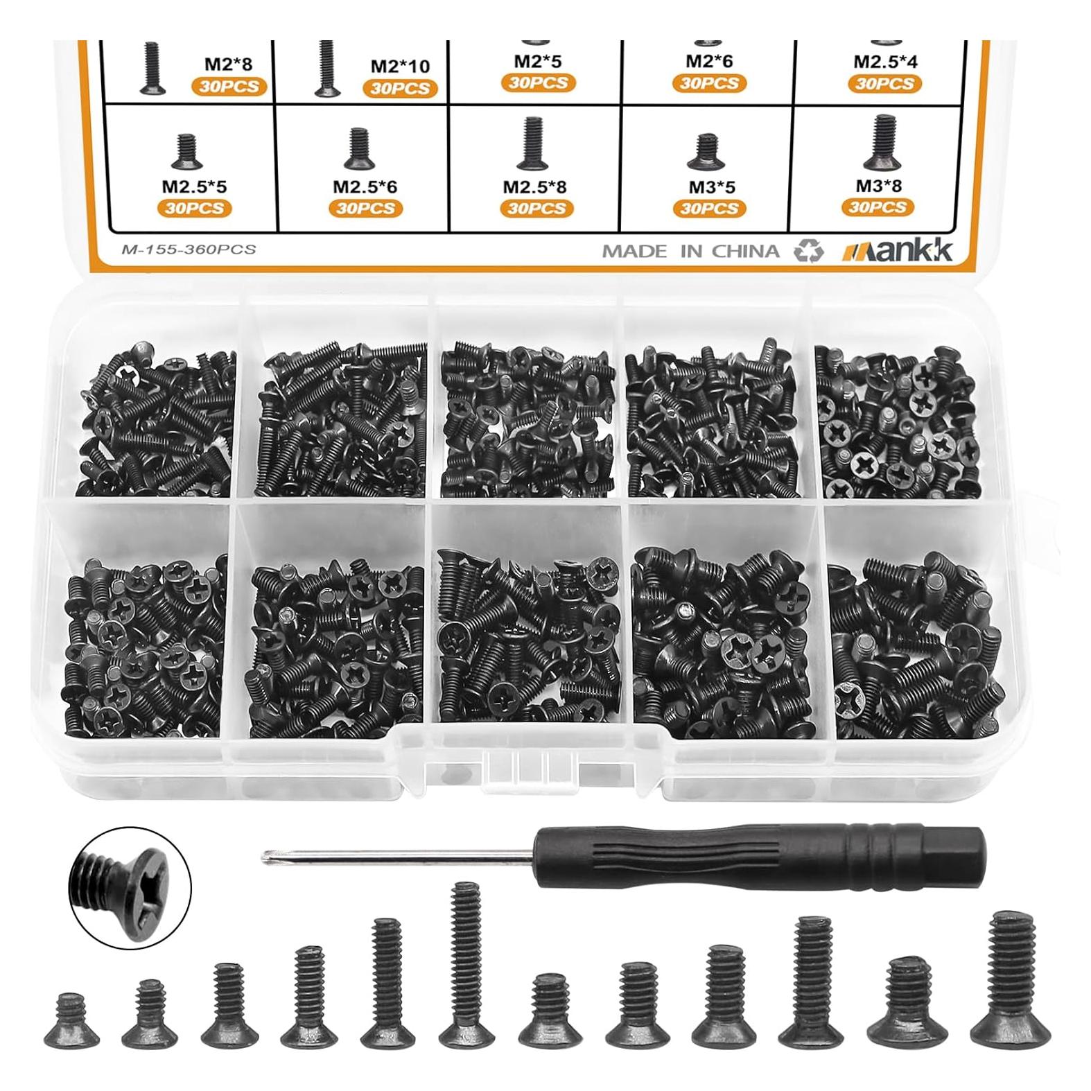 Kit de Tornillos para Laptop Mankk 360 Piezas M2 M2.5 M3