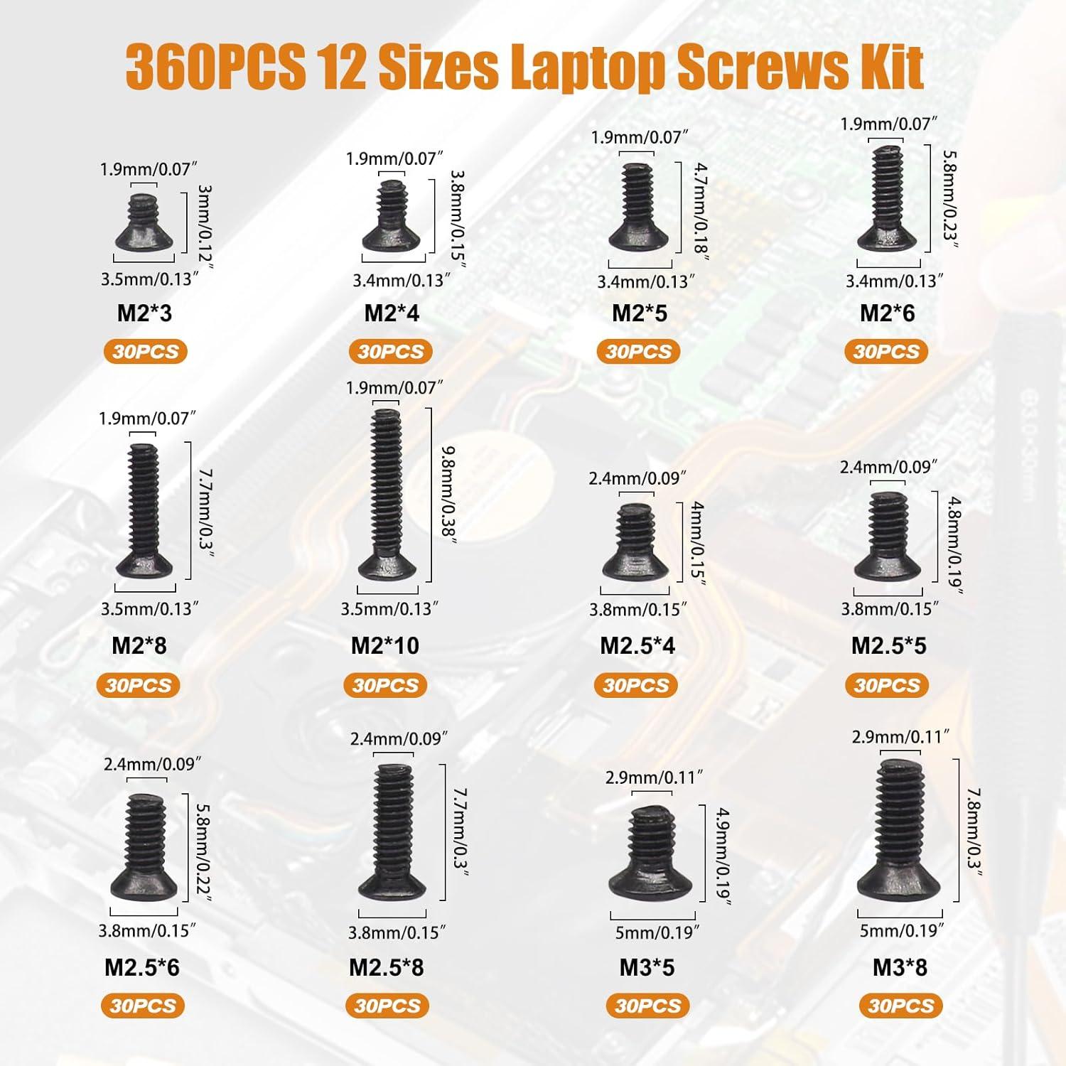 Kit de Tornillos para Laptop Mankk 360 Piezas M2 M2.5 M3
