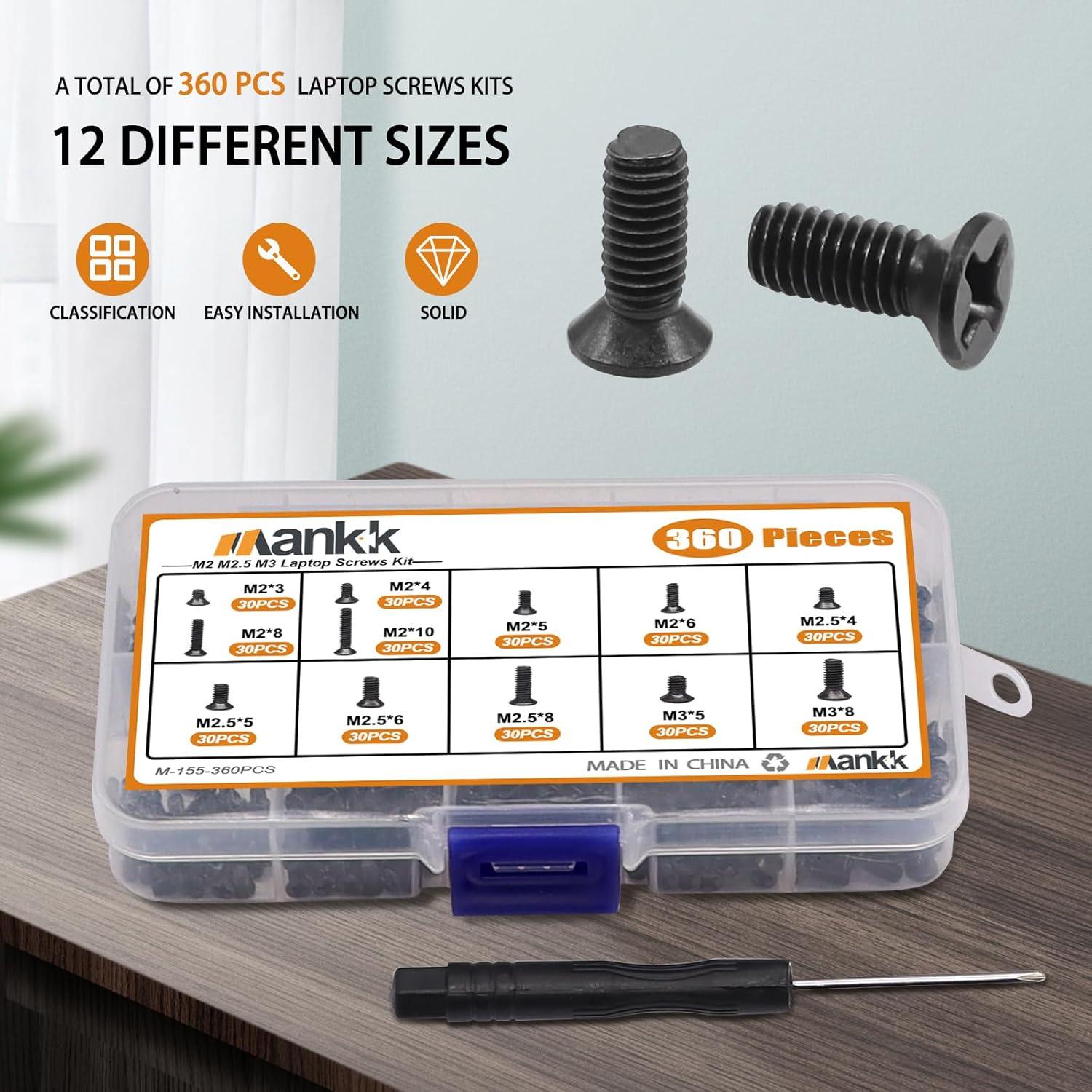 Kit de Tornillos para Laptop Mankk 360 Piezas M2 M2.5 M3