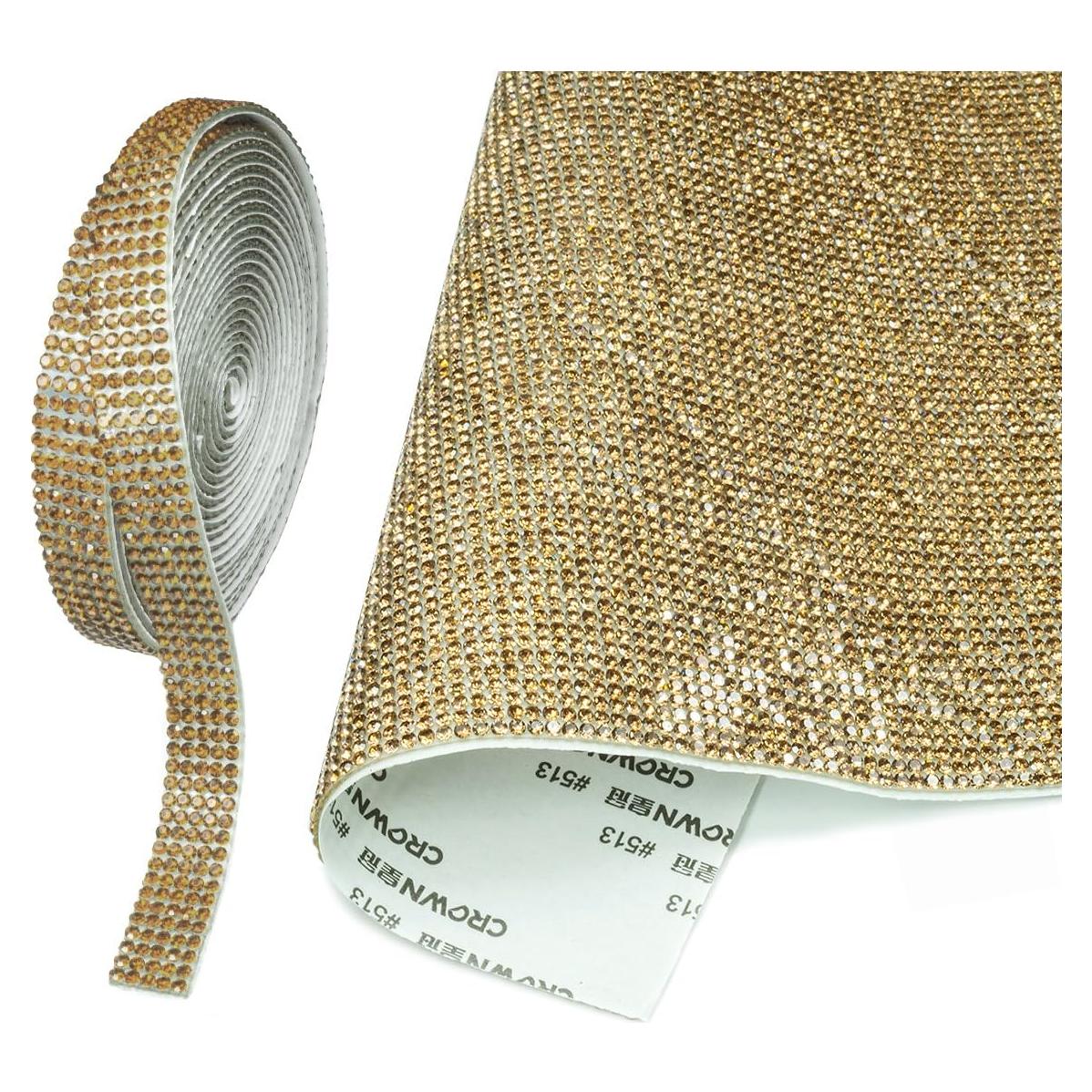 Tiras de Strass Autoadhesivas qiipii 3 Yardas Cristal Dorado