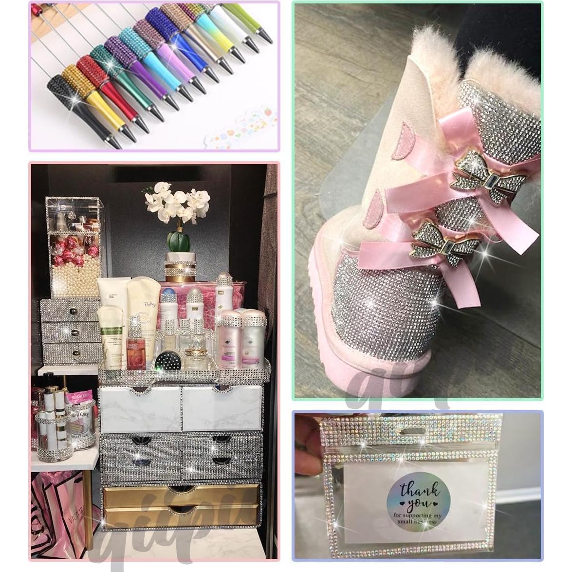 Tiras de Strass Autoadhesivas qiipii 3 Yardas Cristal Dorado