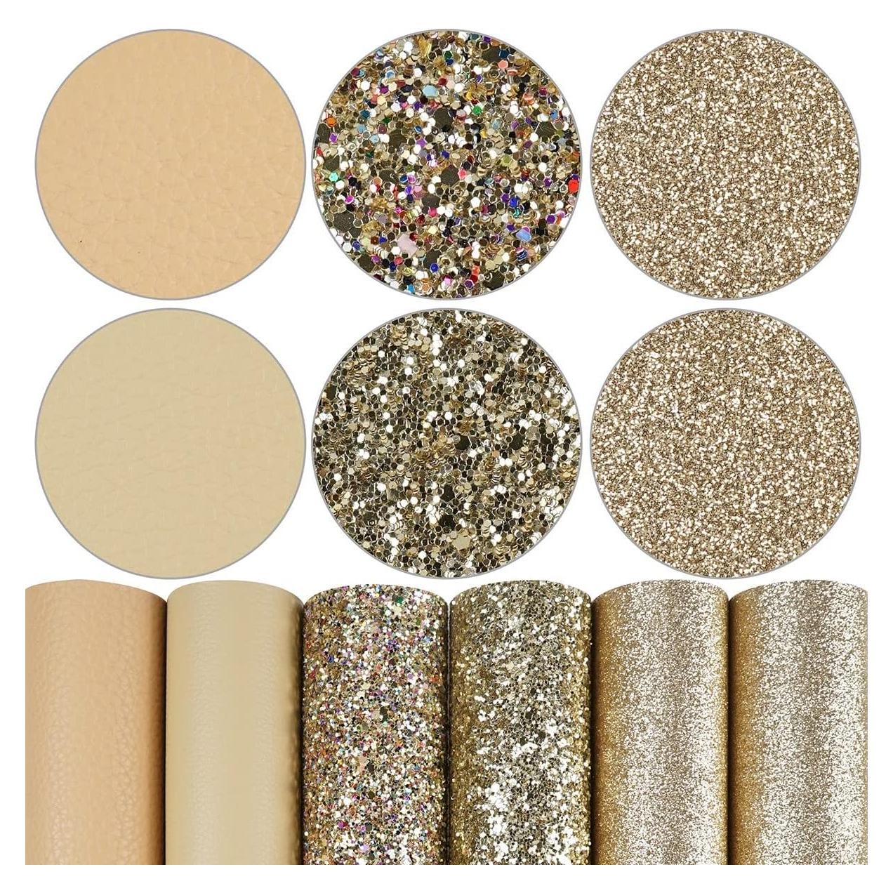 Hojas de Cuero Sintético Litchi 20x30 cm Paquete de 6 Oro