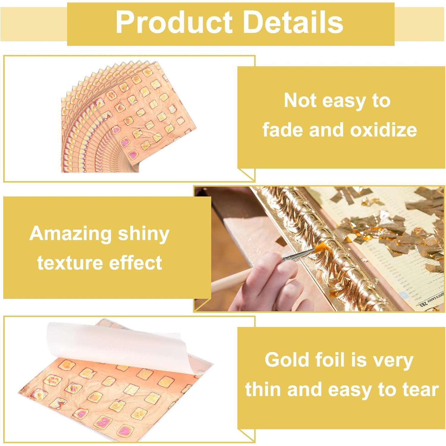 Hojas de Foil de Imitación MECCANIXITY 25 Pcs 14x14cm Oro