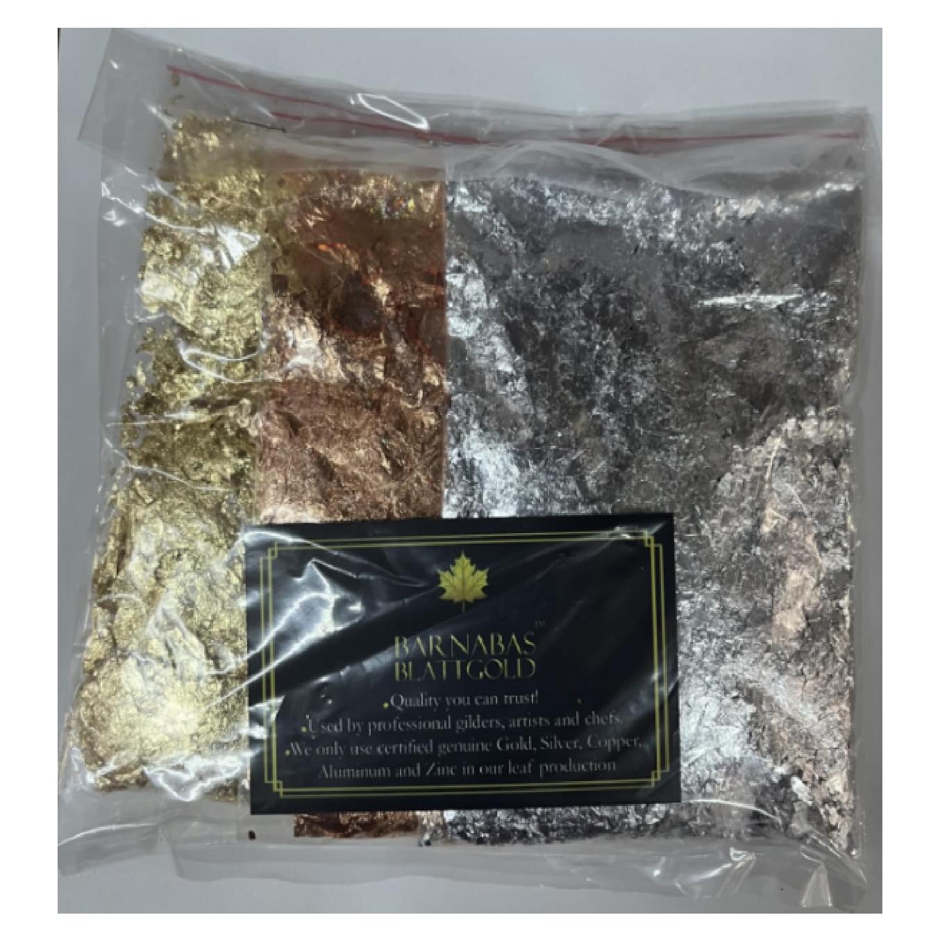 Copos Schabin Imitación Barnabas Blattgold 30g - Oro, Plata, Cobre