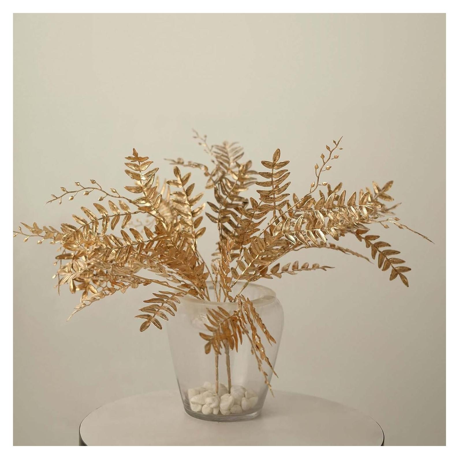 Ramas de Helecho Artificial Dorado Metálico Efavormart 2 Piezas