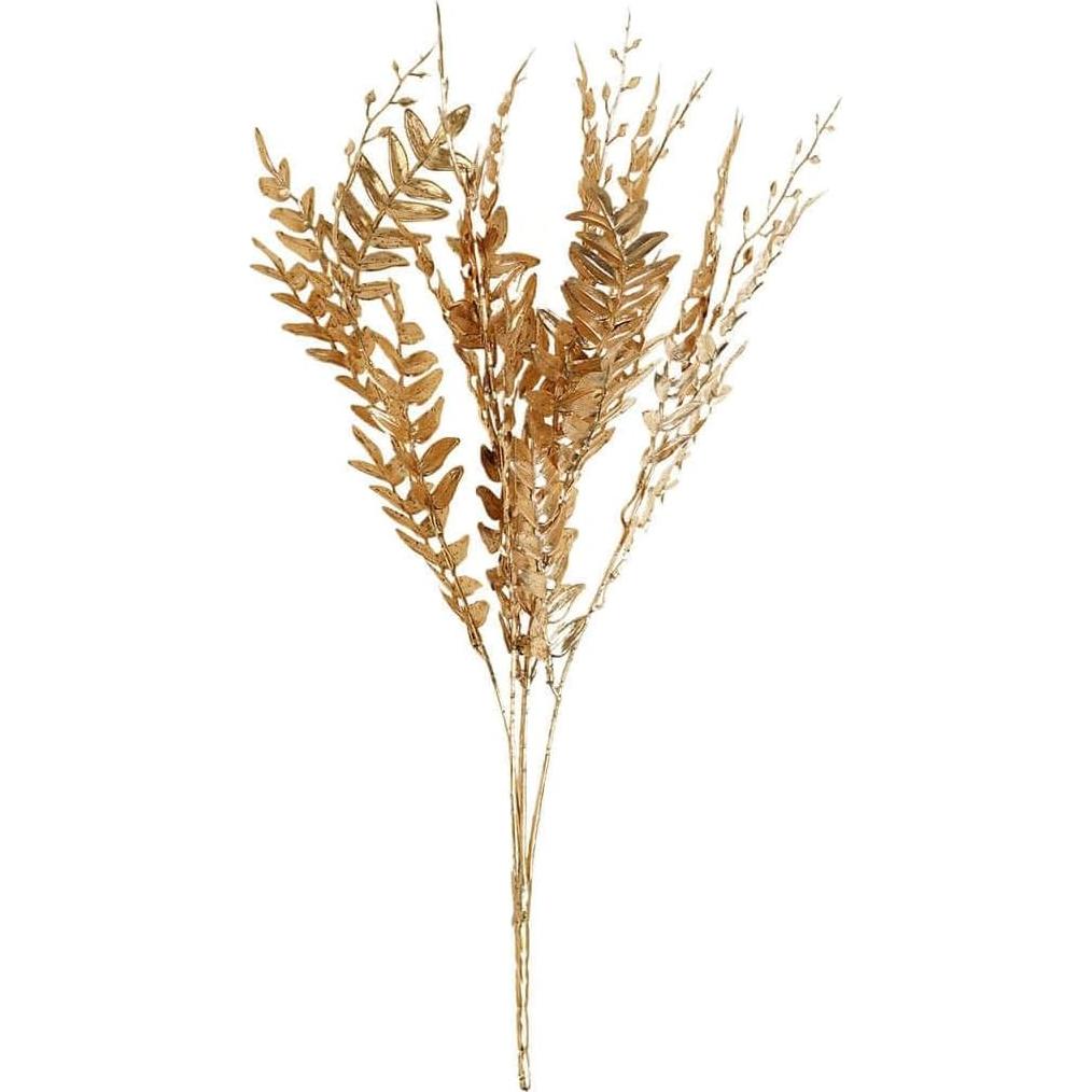 Ramas de Helecho Artificial Dorado Metálico Efavormart 2 Piezas