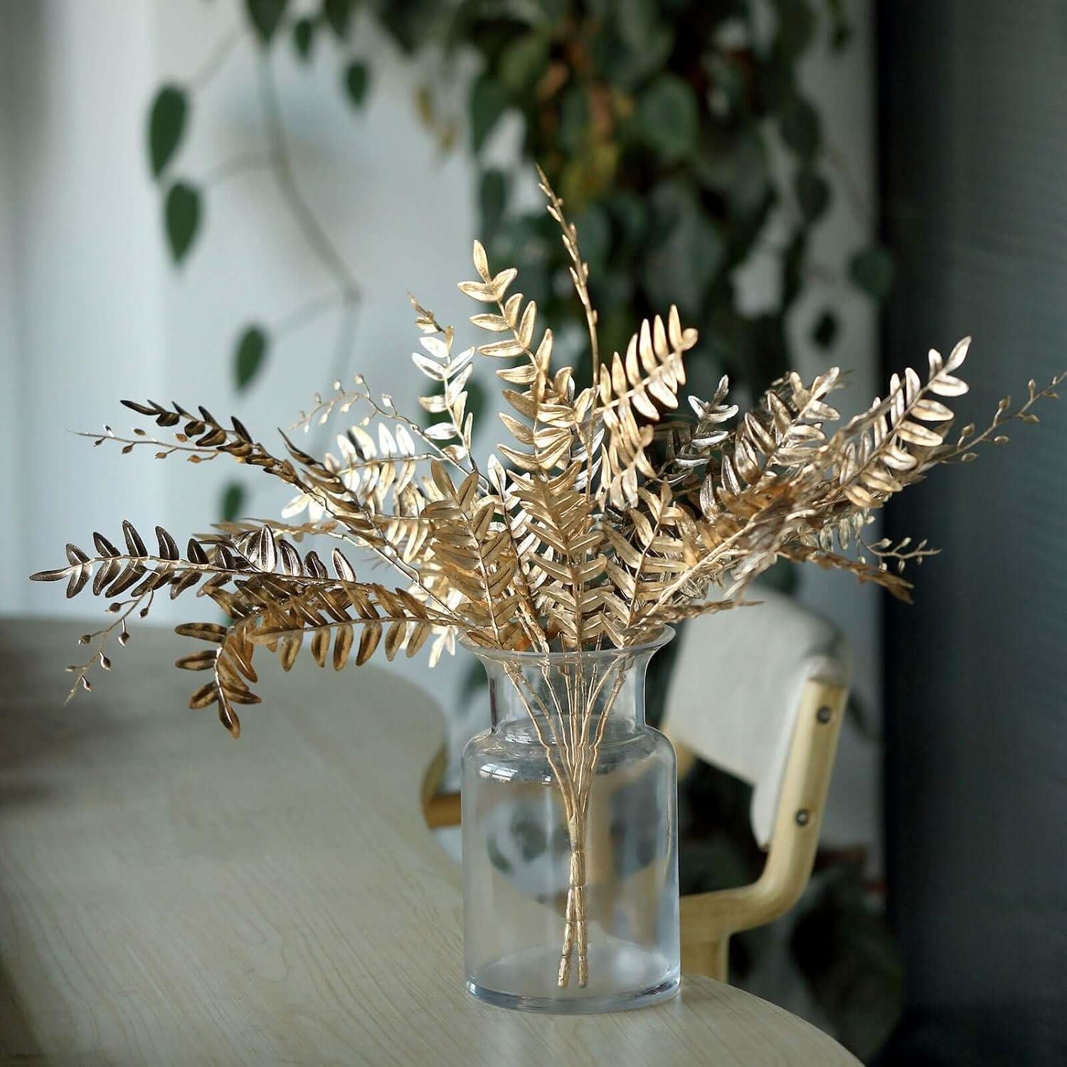 Ramas de Helecho Artificial Dorado Metálico Efavormart 2 Piezas