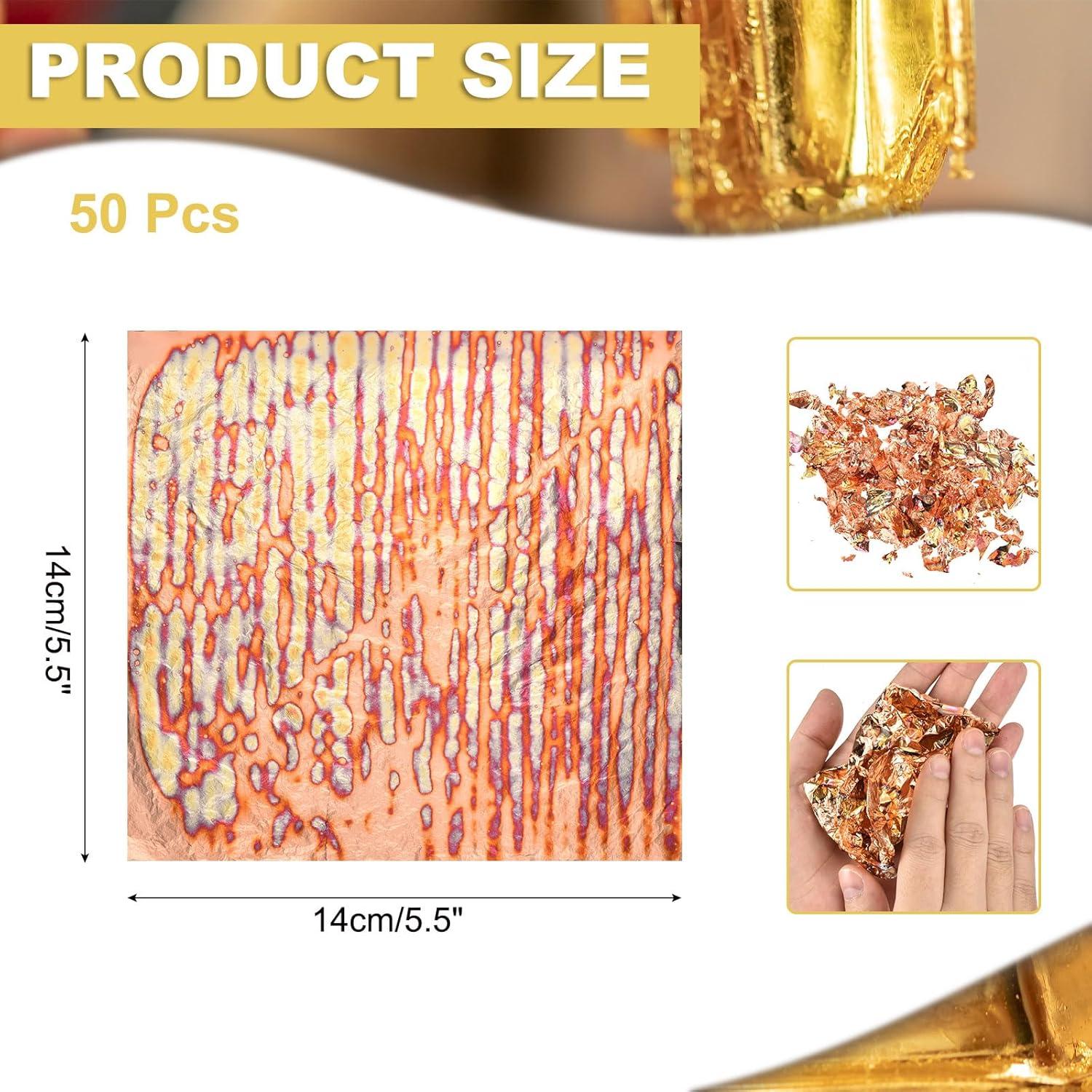 Hojas de Oro Imitación MECCANIXITY 50 Pcs 14x14cm Cobre