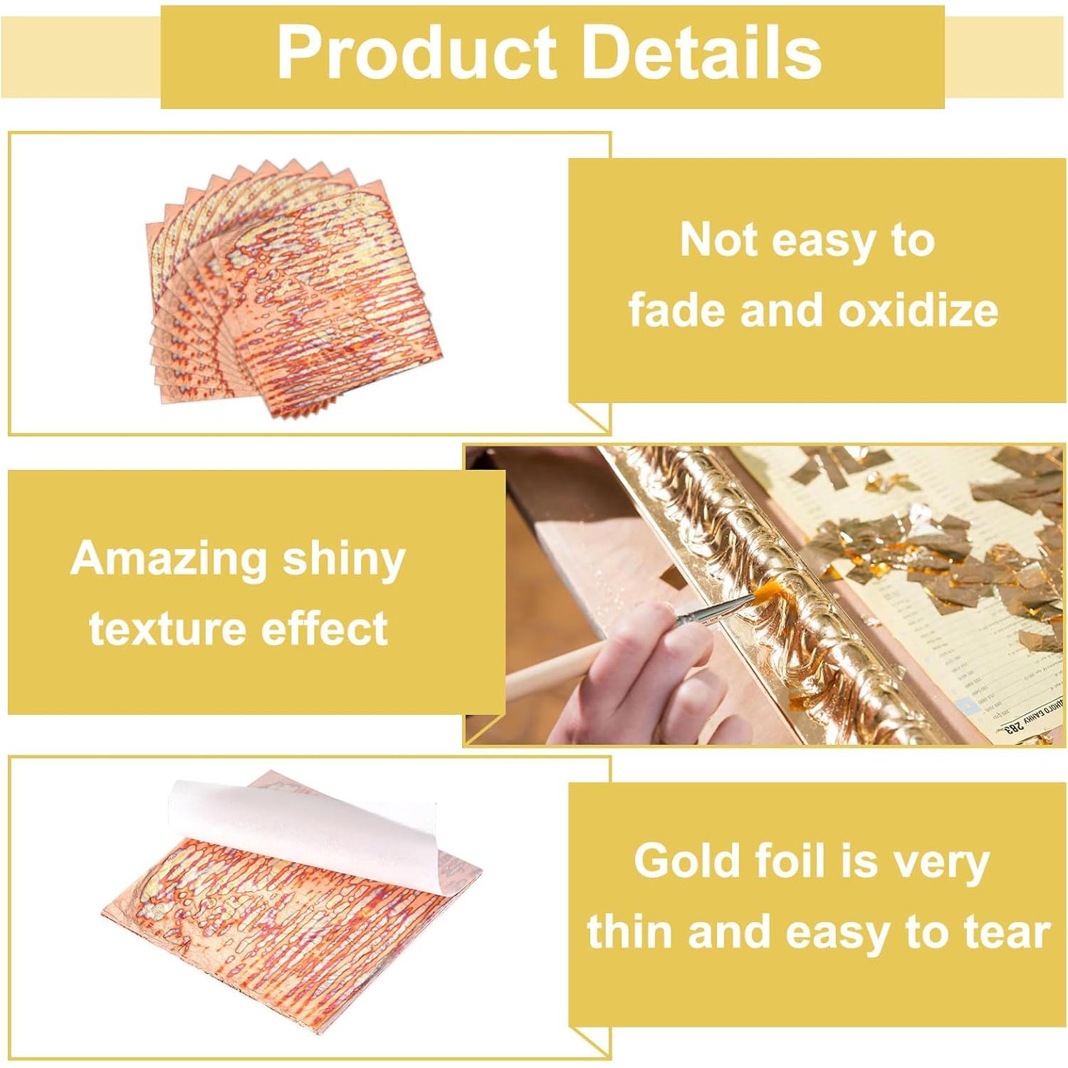 Hojas de Oro Imitación MECCANIXITY 50 Pcs 14x14cm Cobre