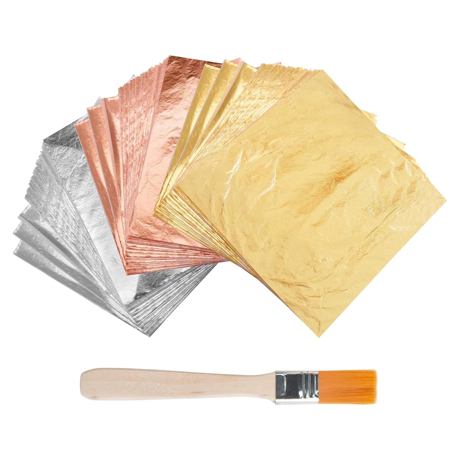 Juego de Hojas de Imitación de Oro 300 Hojas 14x14 cm