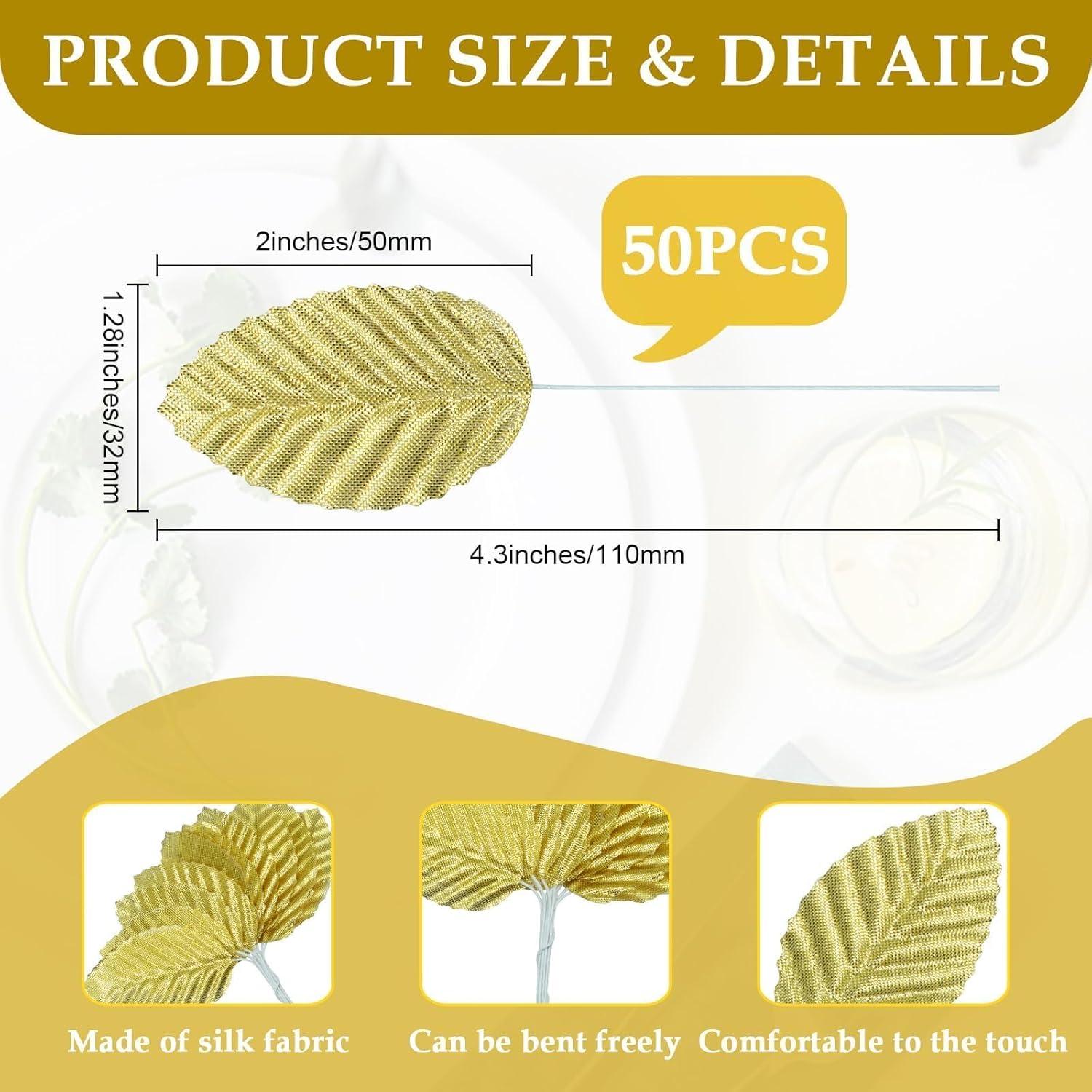50 Hojas de Seda Artificial MARRTEUM Doradas para Decoración