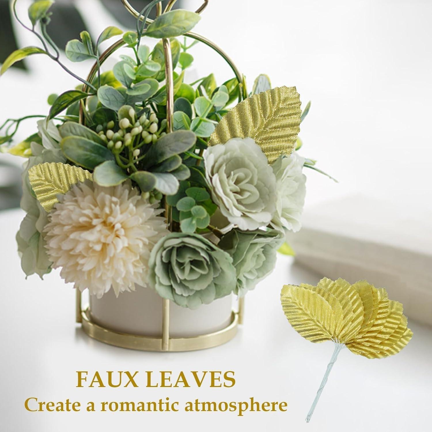 50 Hojas de Seda Artificial MARRTEUM Doradas para Decoración