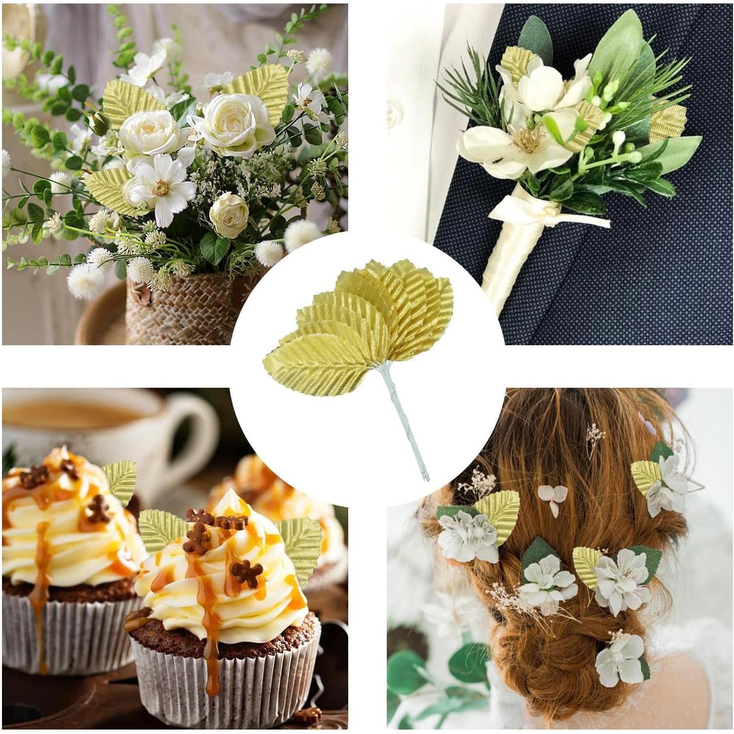 50 Hojas de Seda Artificial MARRTEUM Doradas para Decoración