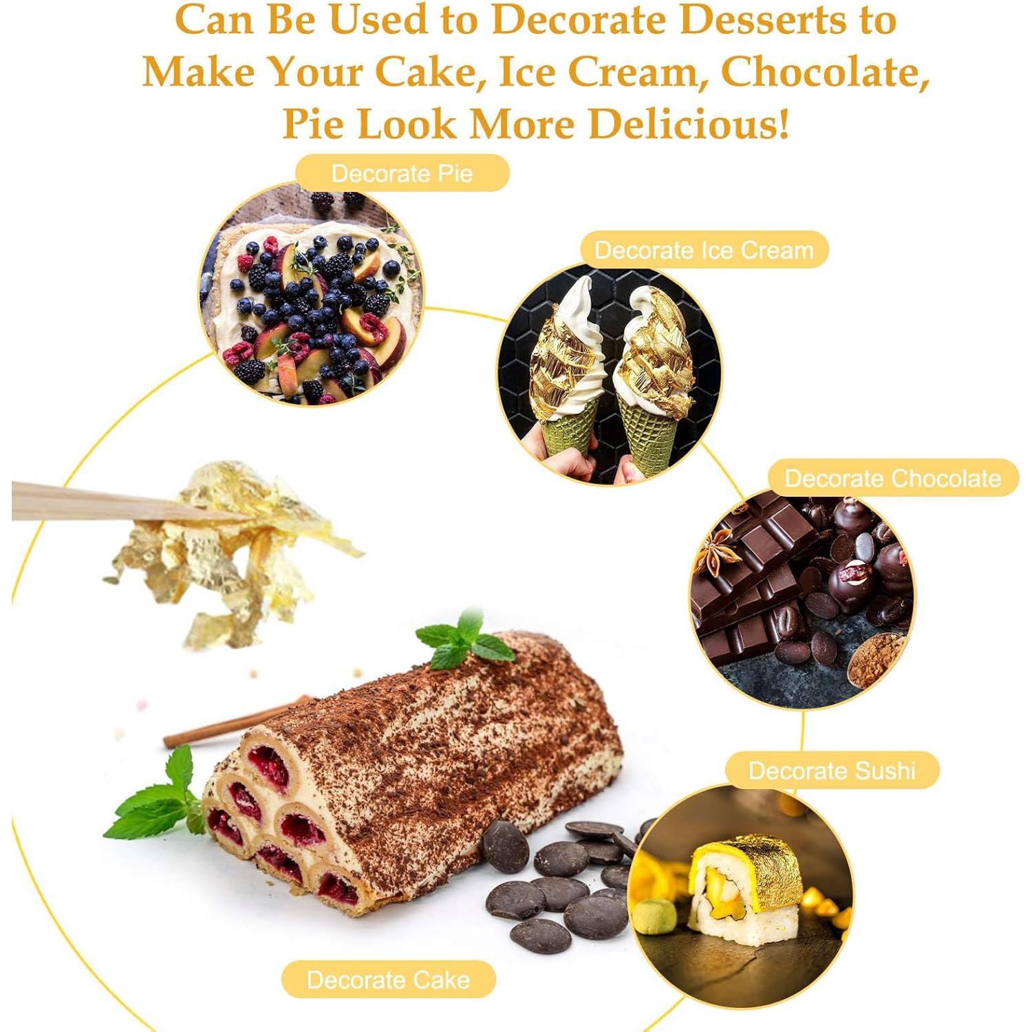 100 Hojas de Oro Comestible 24K 13.5x13.5 cm con Pinzas