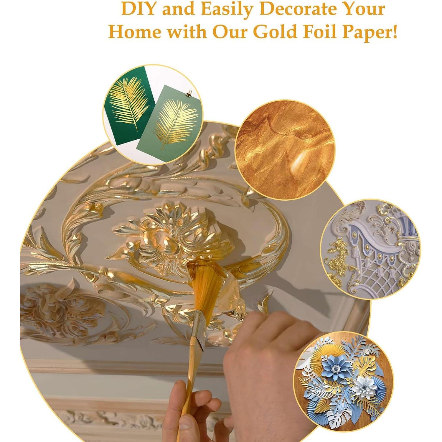 100 Hojas de Oro Comestible 24K 13.5x13.5 cm con Pinzas