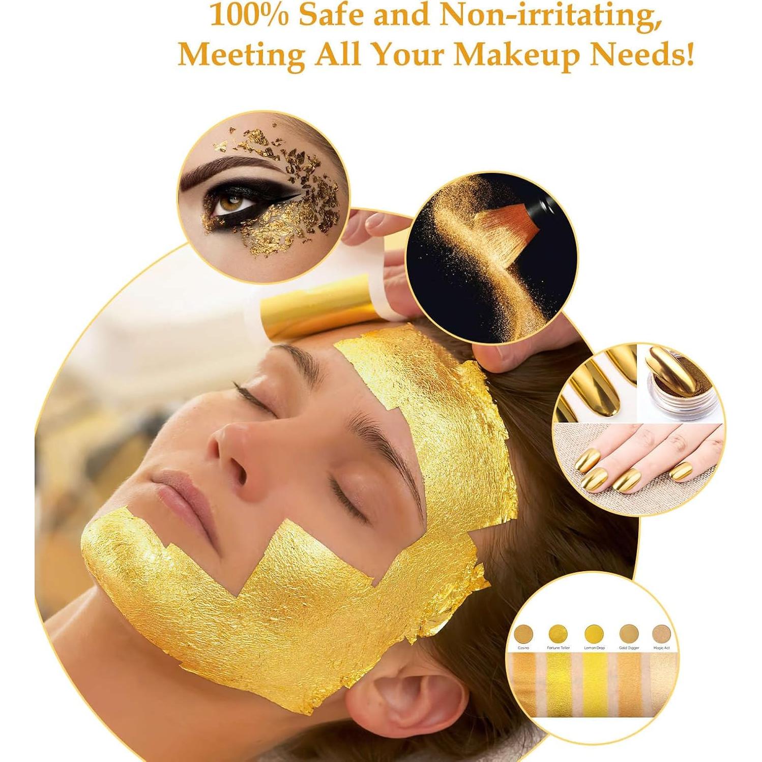 100 Hojas de Oro Comestible 24K 13.5x13.5 cm con Pinzas