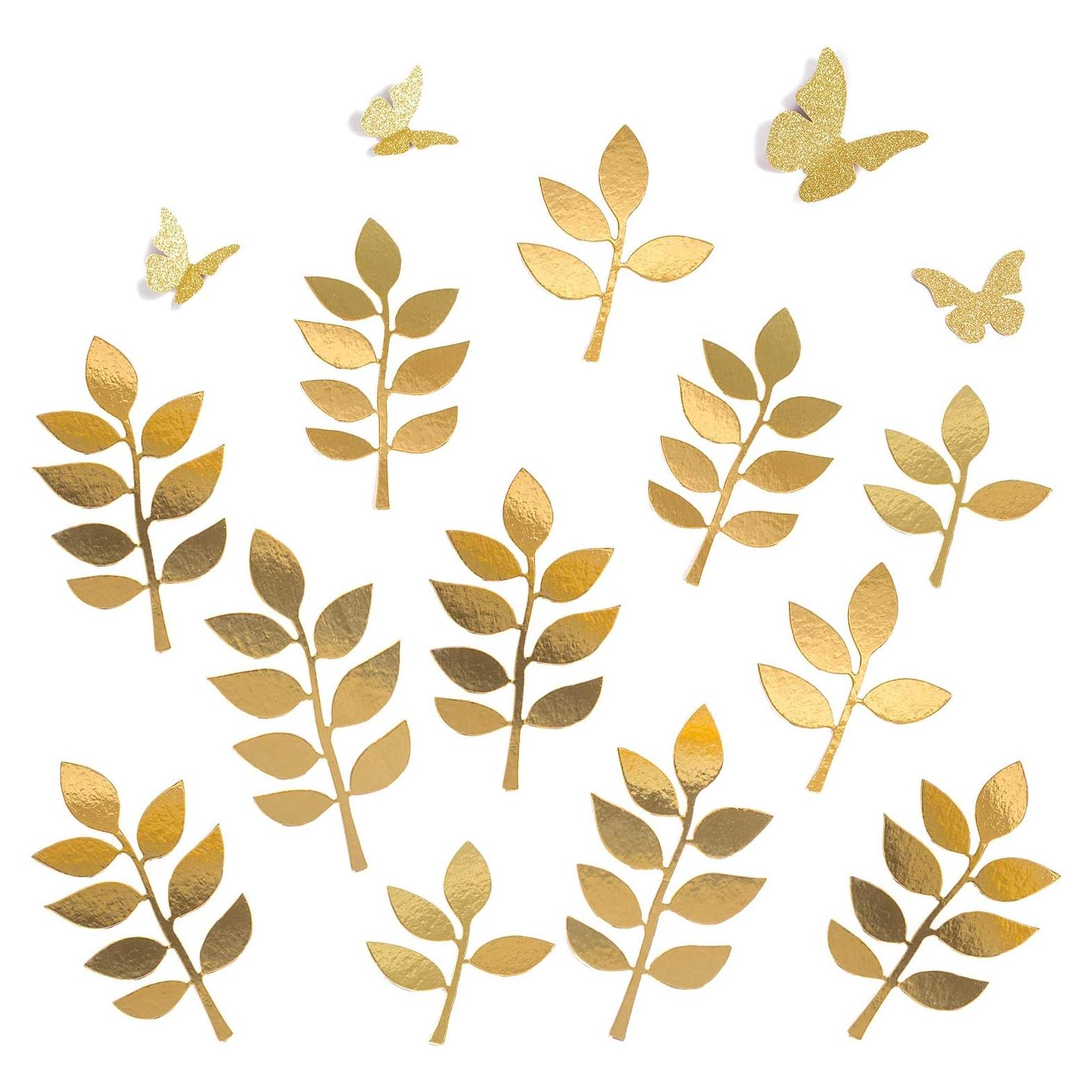 Juego de Hojas y Mariposas Decorativas Letjolt 16pcs Doradas