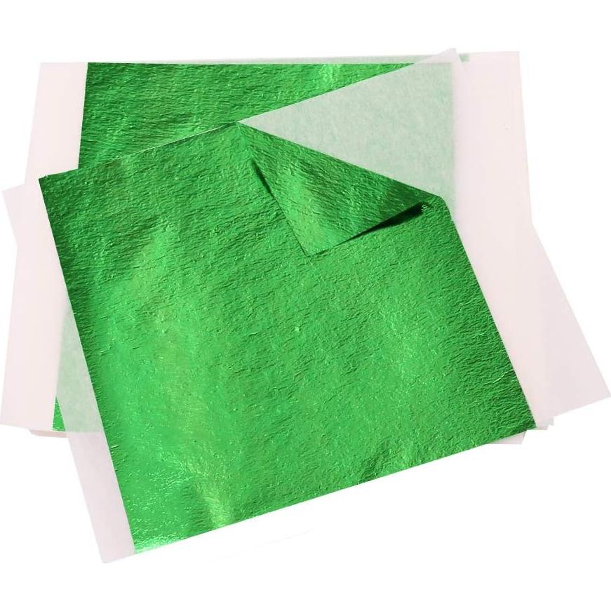 Hojas de Oro Imitación KINNO 100 Hojas Verde 13cm para Manualidades