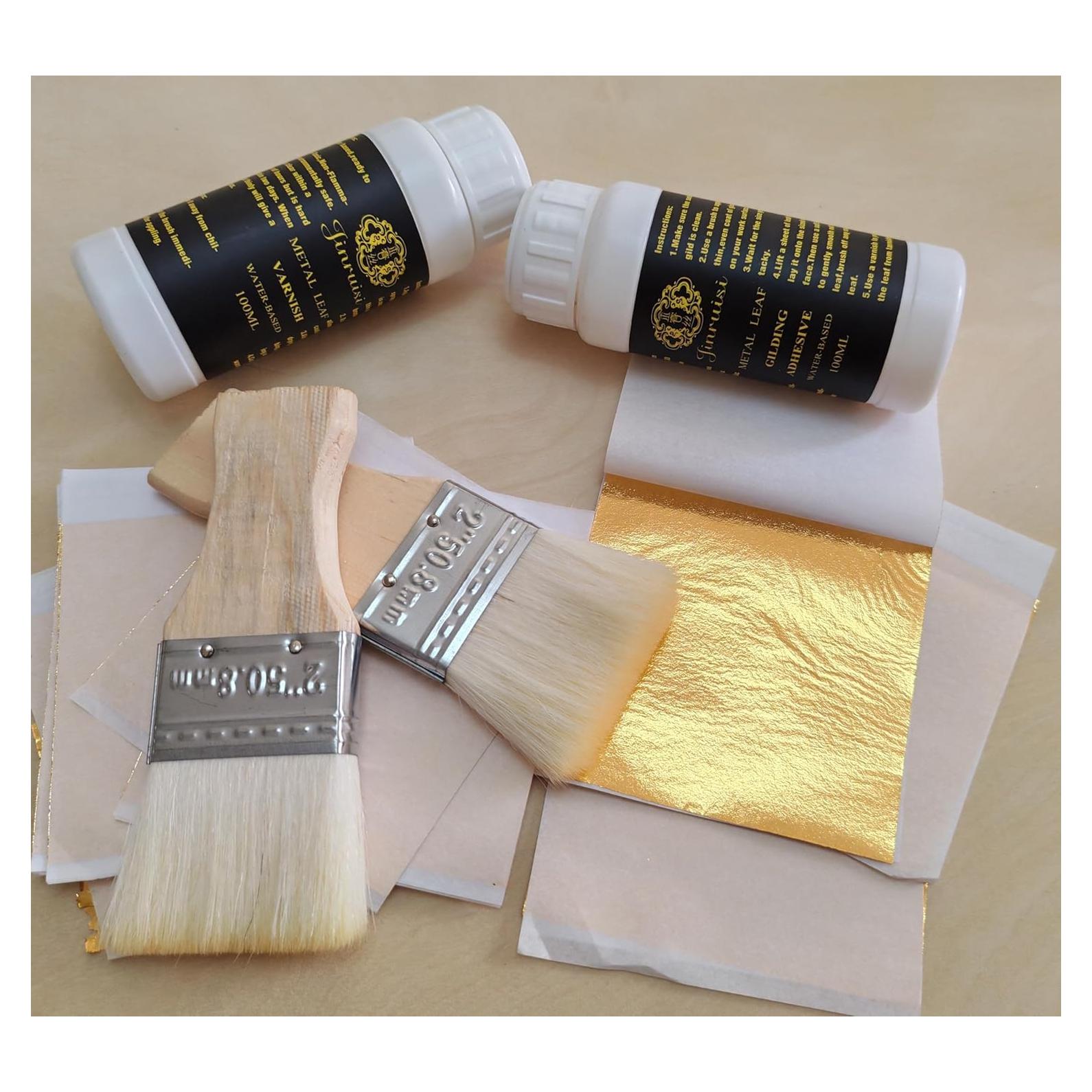 Kit de Dorado JINRUISI 100ml Adhesivo y Barniz + 100 Hojas
