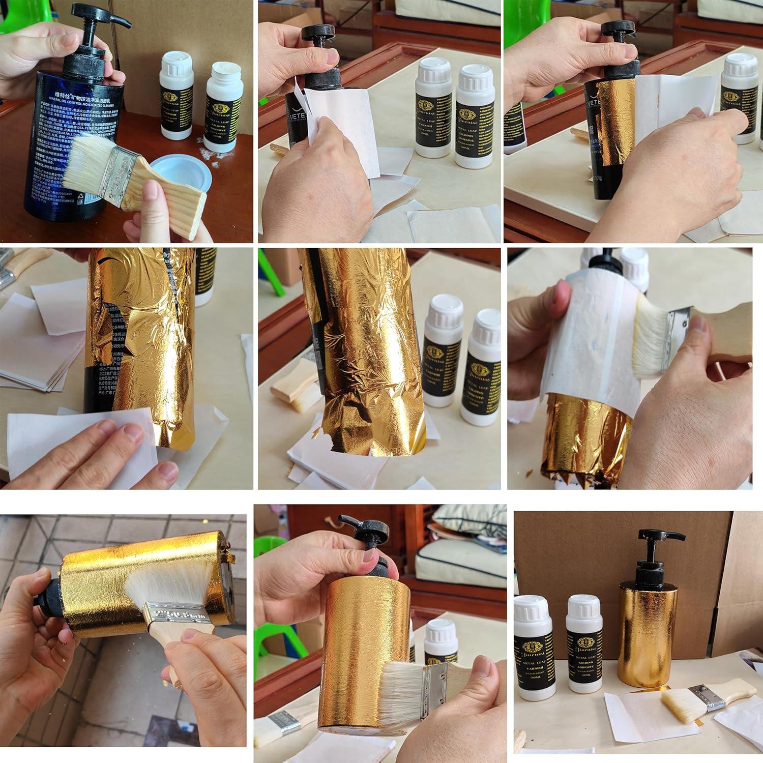 Kit de Dorado JINRUISI 100ml Adhesivo y Barniz + 100 Hojas