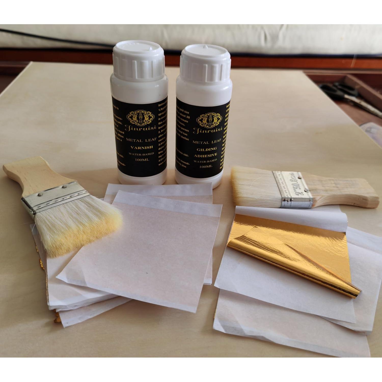 Kit de Dorado JINRUISI 100ml Adhesivo y Barniz + 100 Hojas