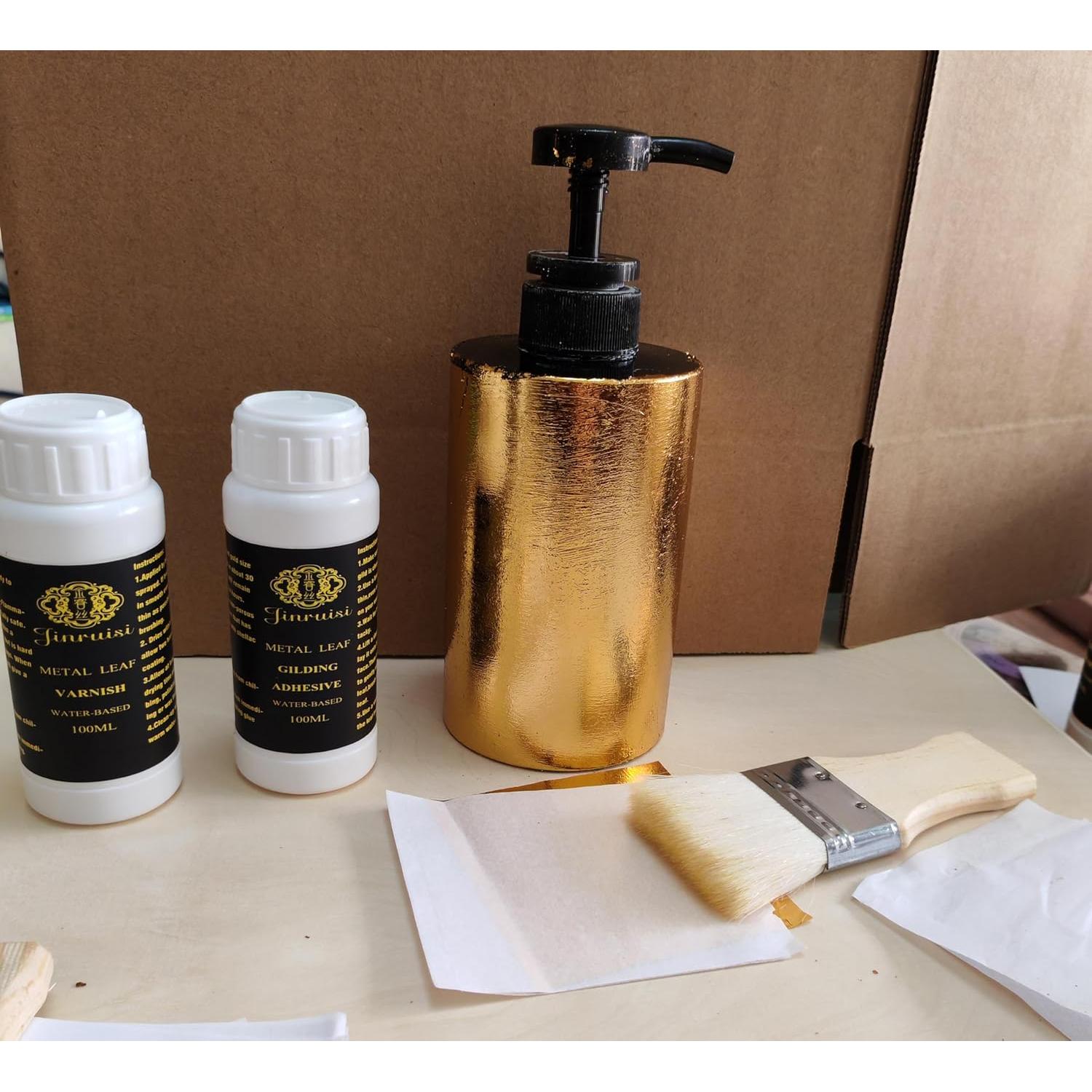 Kit de Dorado JINRUISI 100ml Adhesivo y Barniz + 100 Hojas