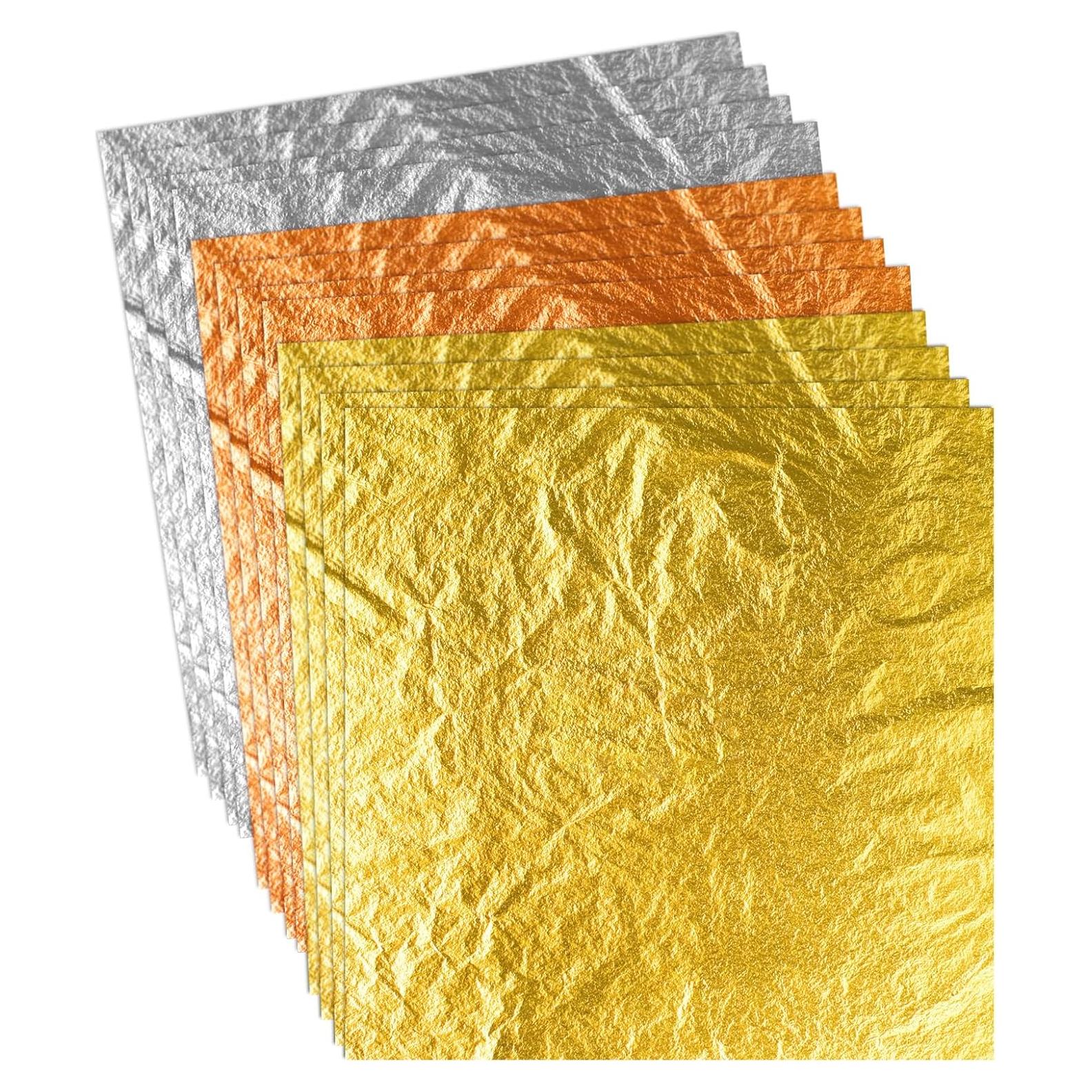 300 Hojas de Oro, Plata y Oro Rosa para Manualidades 8x8.5 cm