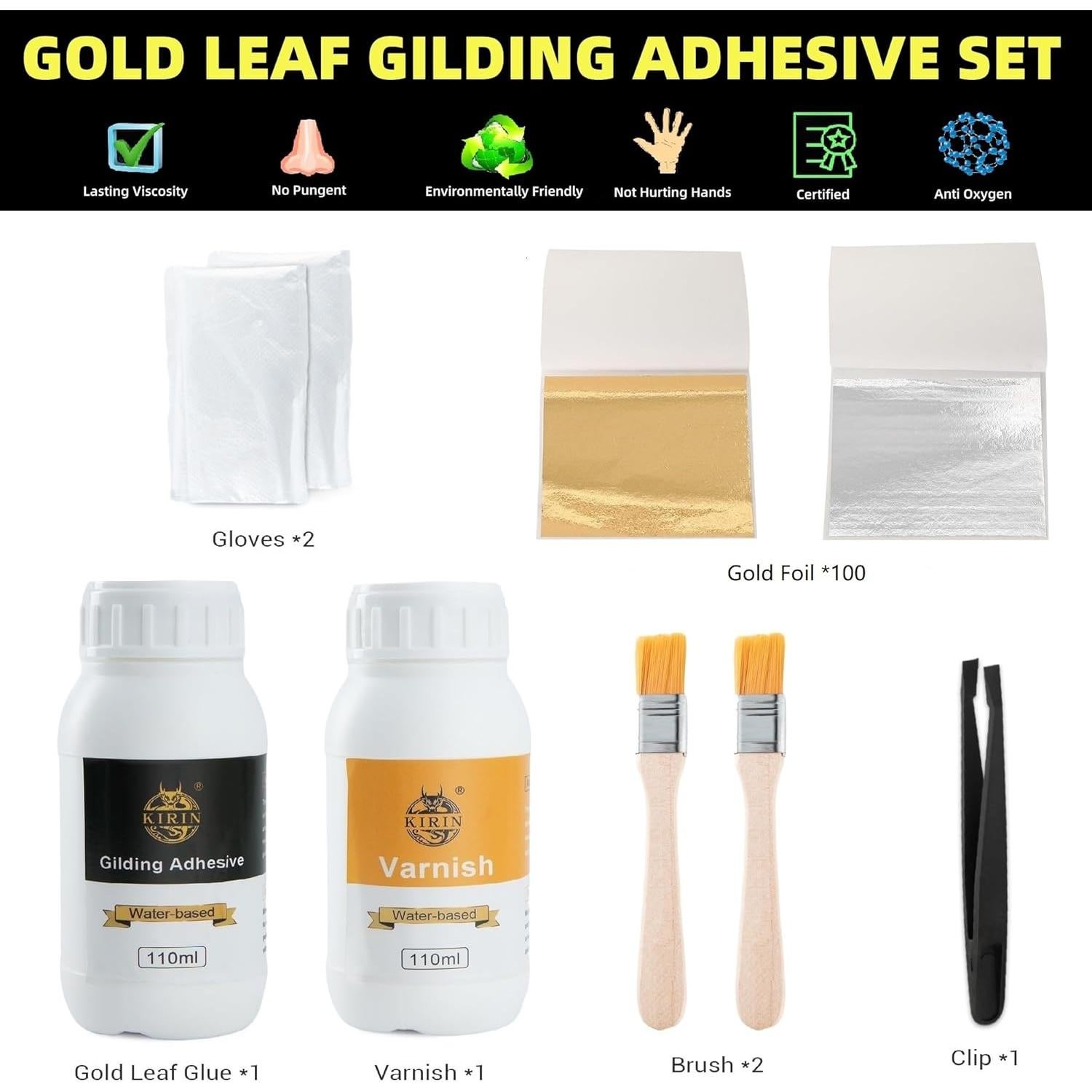 Kit de Adhesivo y Hoja de Oro KIRIN 110ml para Manualidades