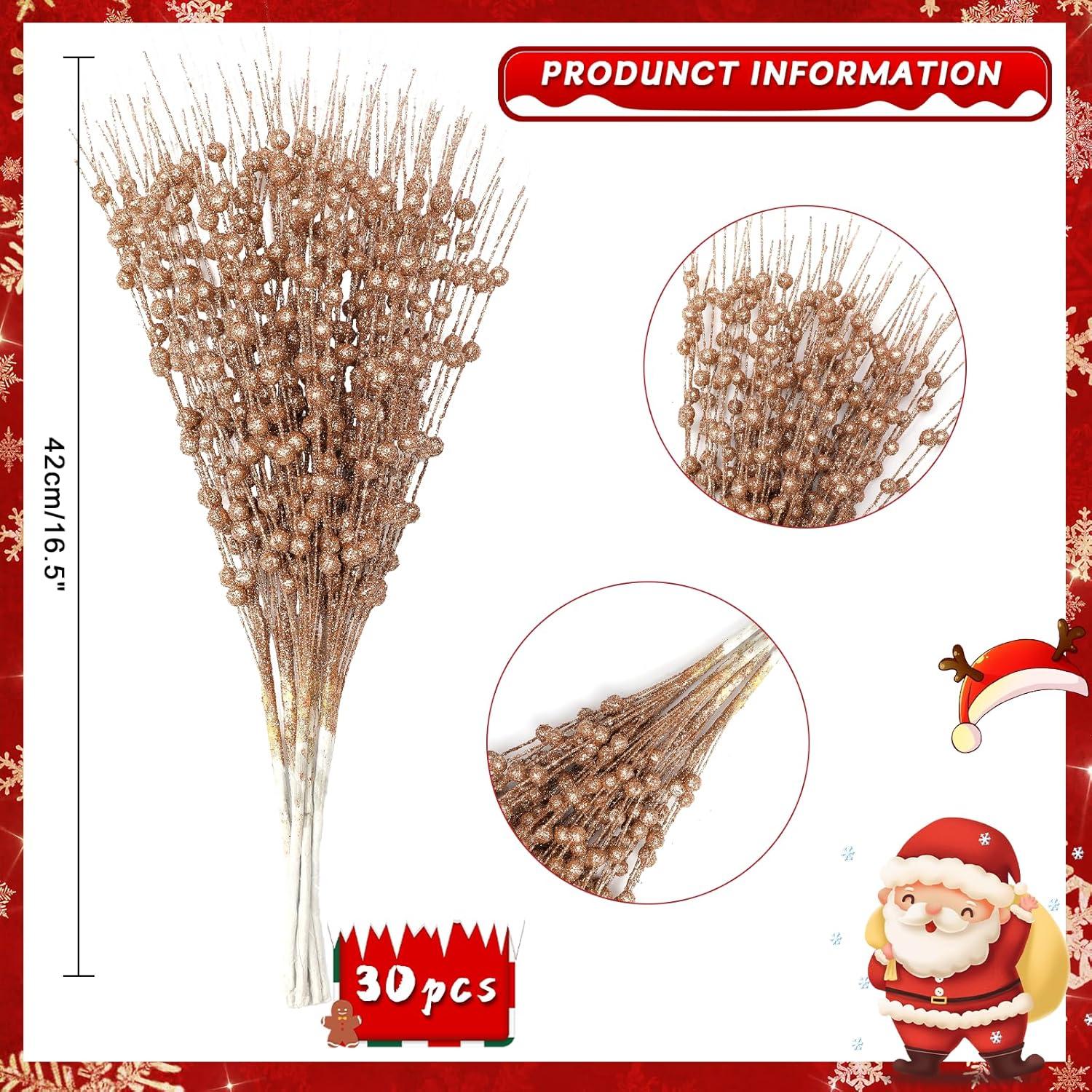 Paquete de 30 Picos Rociadores Navidad FASHOOKIN 42cm Rosa Dorado