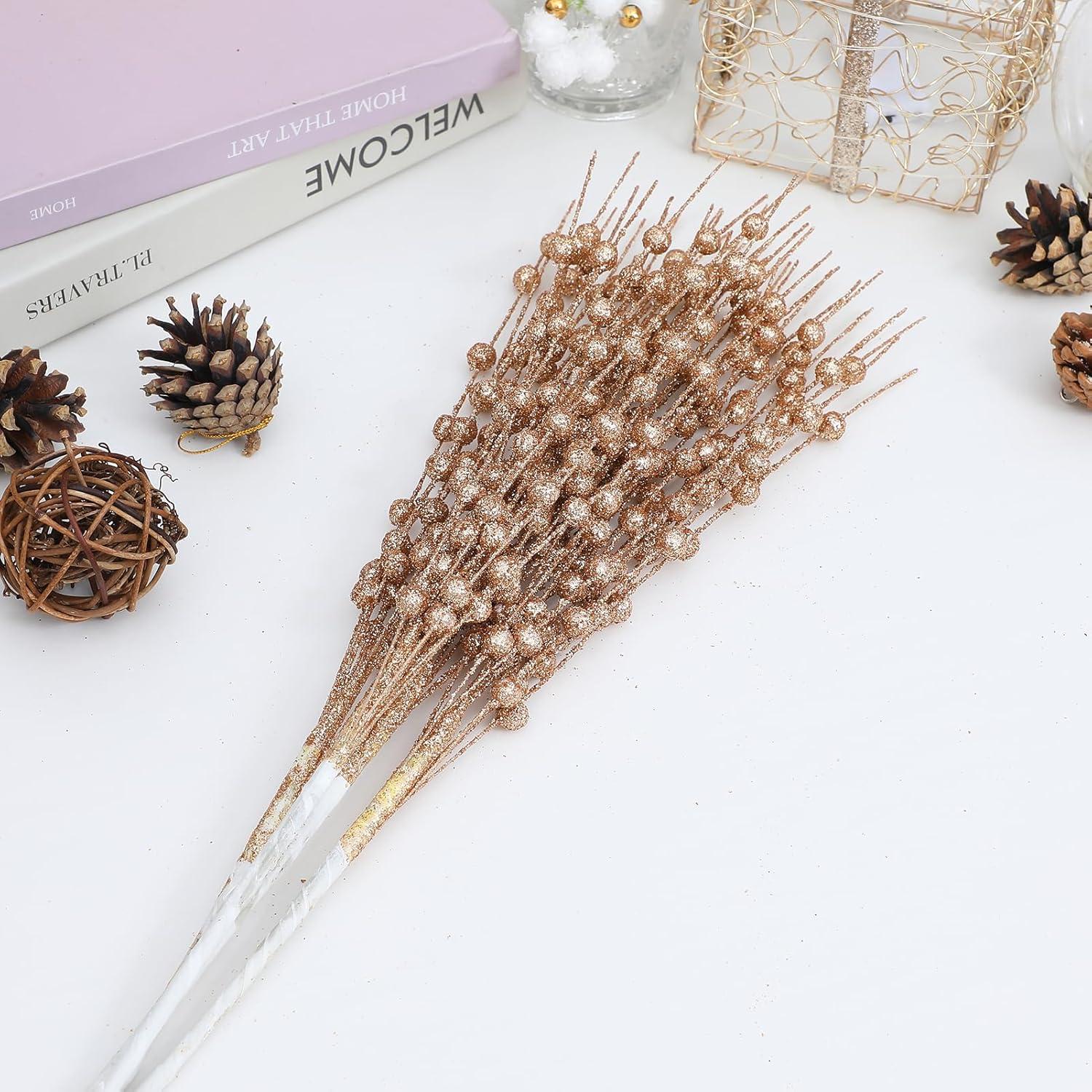 Paquete de 30 Picos Rociadores Navidad FASHOOKIN 42cm Rosa Dorado