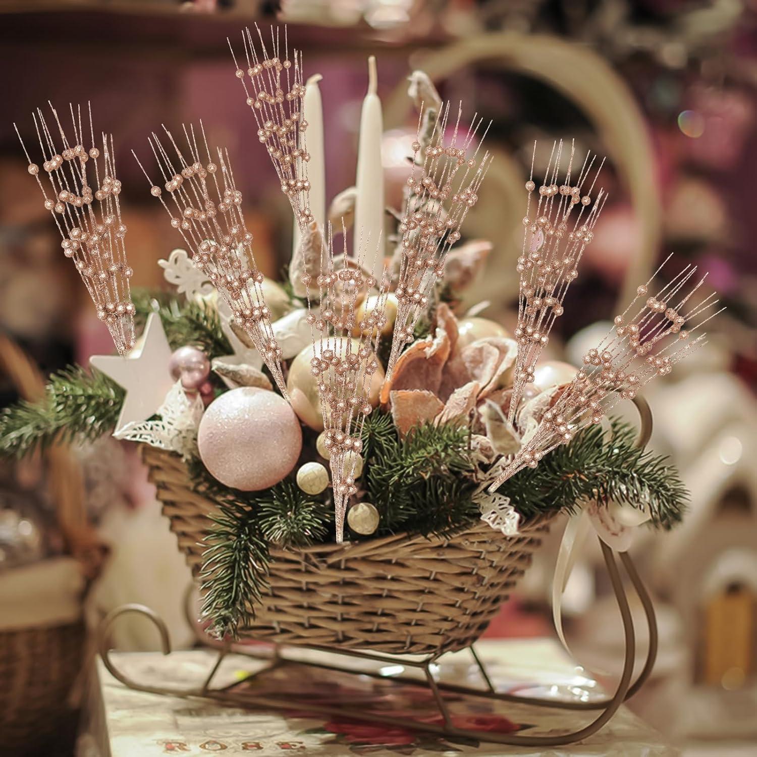 Paquete de 30 Picos Rociadores Navidad FASHOOKIN 42cm Rosa Dorado