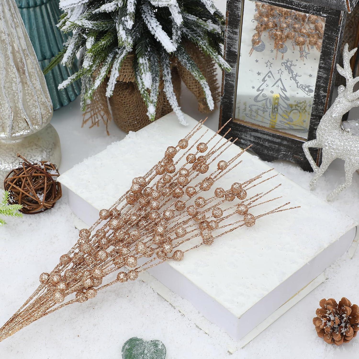 Paquete de 30 Picos Rociadores Navidad FASHOOKIN 42cm Rosa Dorado