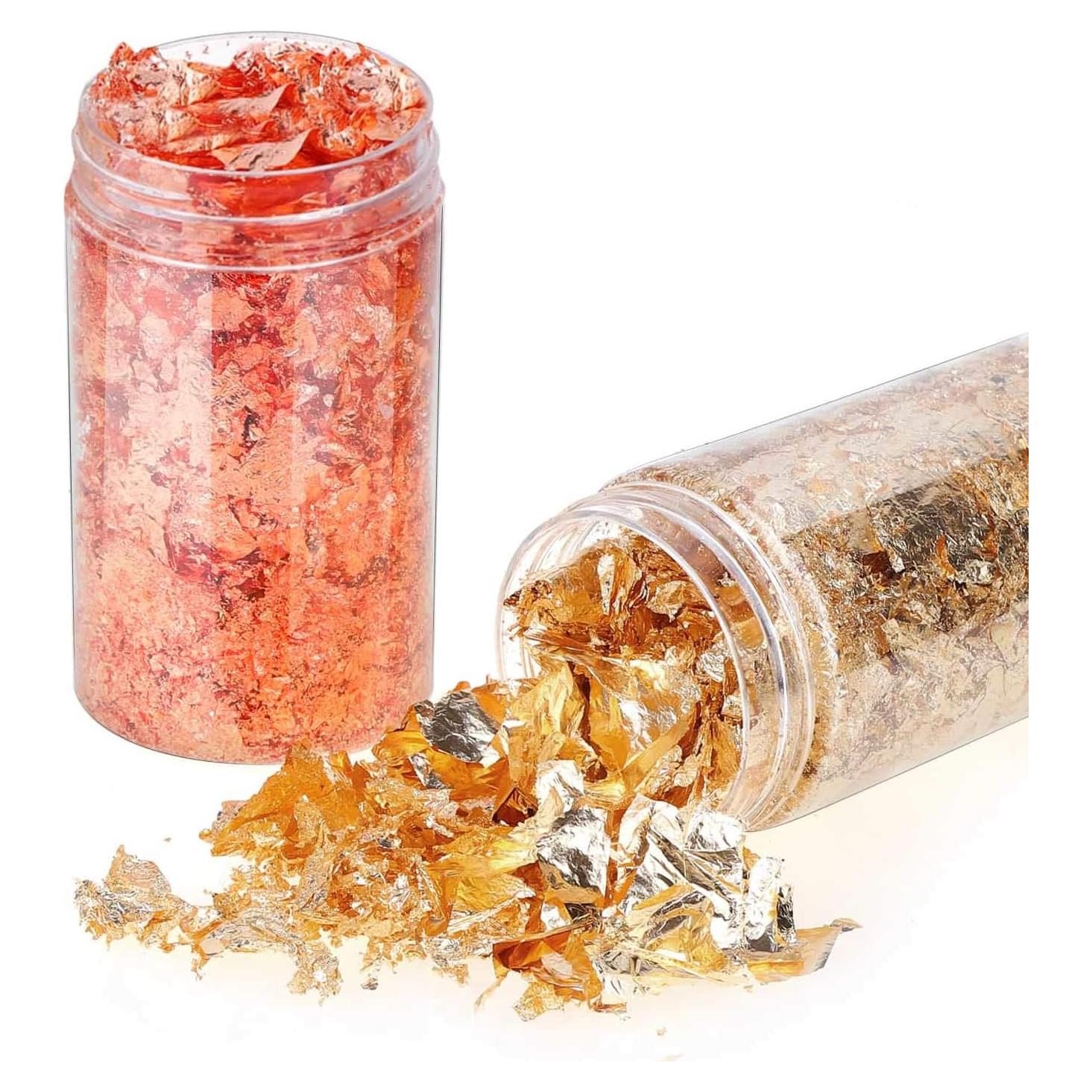 Gold Flakes for Resin, Shynek 3 Grams Gold Foil Flakes Imitation Metallic Leaf Flakes for Resin Jewelry Making, Nails, Painting, Crafts, Slime (Gold, Copper Colors)