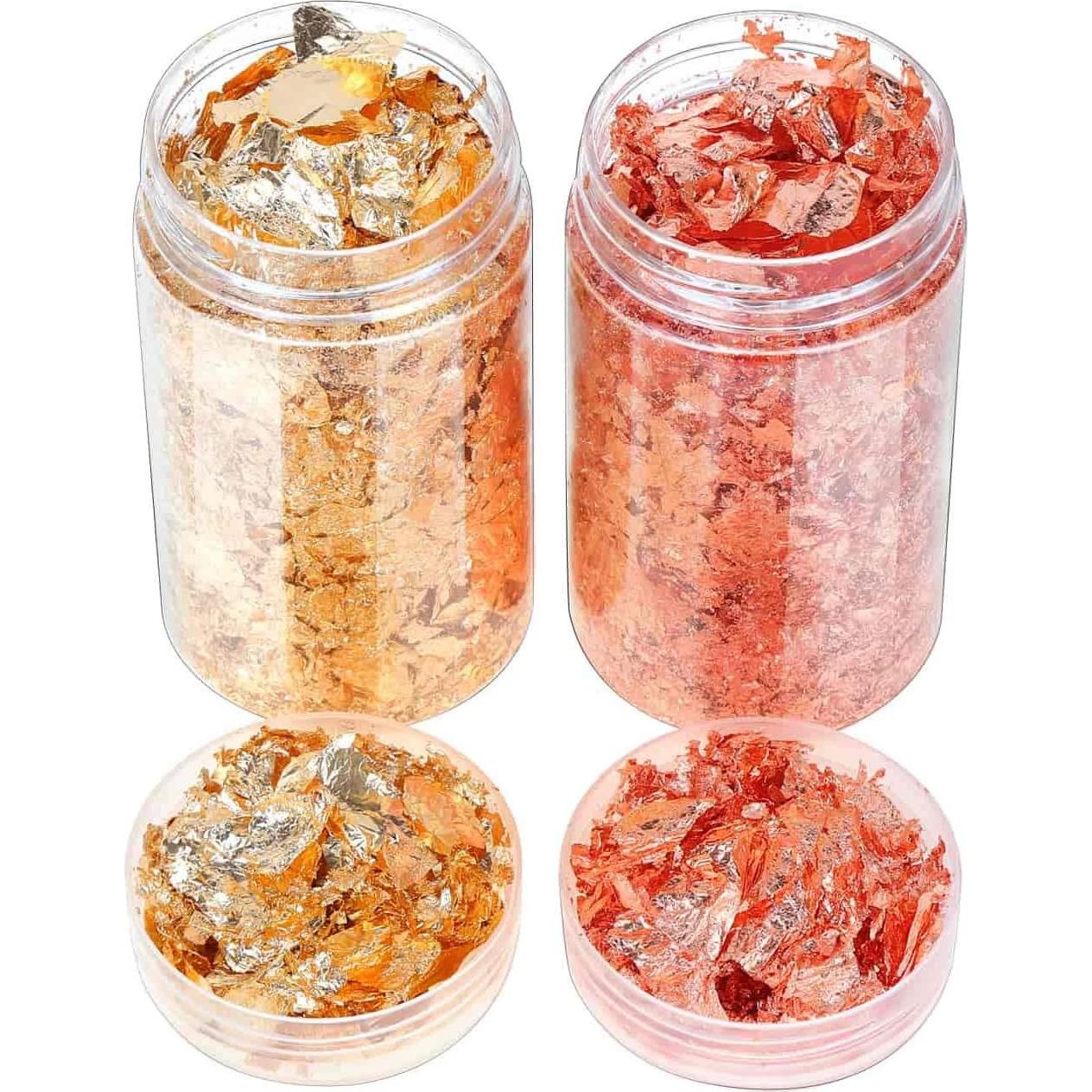 Gold Flakes for Resin, Shynek 3 Grams Gold Foil Flakes Imitation Metallic Leaf Flakes for Resin Jewelry Making, Nails, Painting, Crafts, Slime (Gold, Copper Colors)