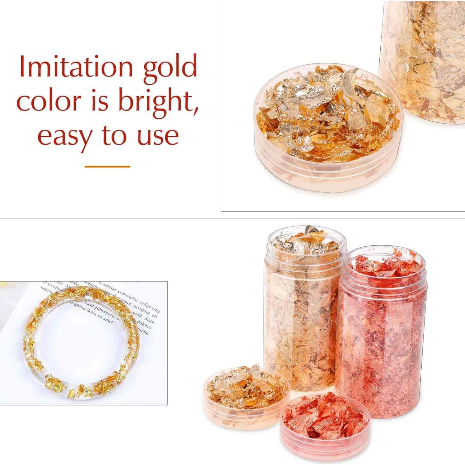 Gold Flakes for Resin, Shynek 3 Grams Gold Foil Flakes Imitation Metallic Leaf Flakes for Resin Jewelry Making, Nails, Painting, Crafts, Slime (Gold, Copper Colors)