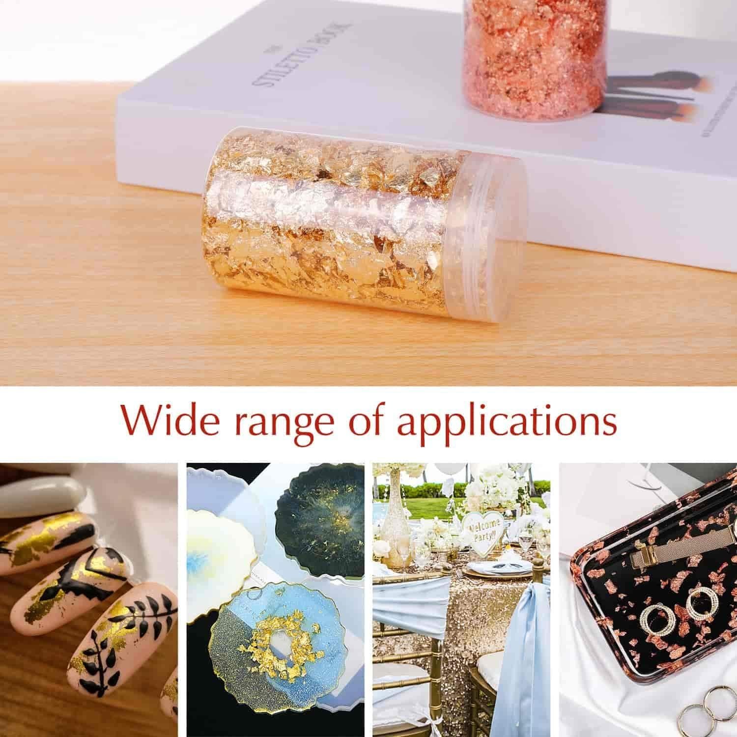 Gold Flakes for Resin, Shynek 3 Grams Gold Foil Flakes Imitation Metallic Leaf Flakes for Resin Jewelry Making, Nails, Painting, Crafts, Slime (Gold, Copper Colors)