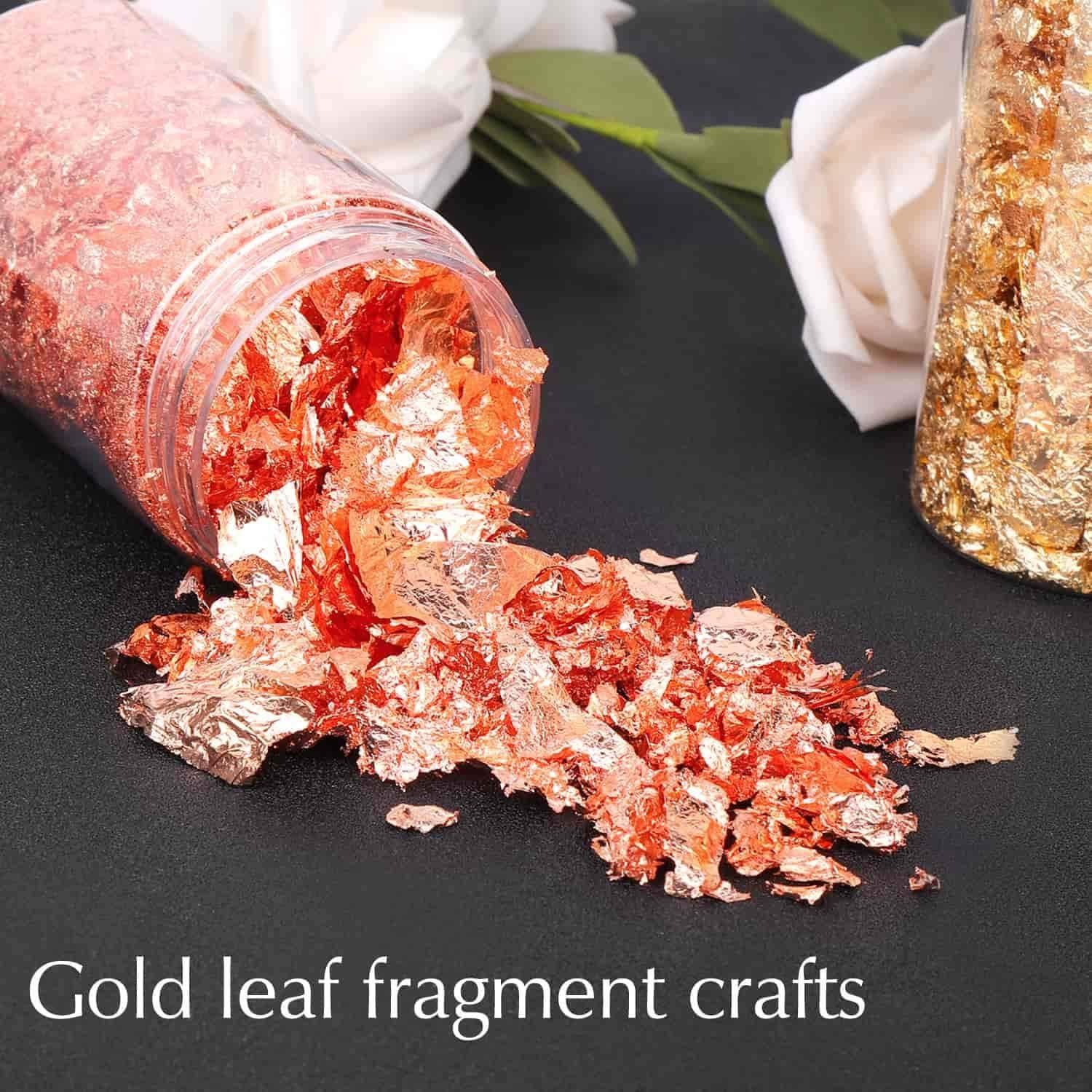 Gold Flakes for Resin, Shynek 3 Grams Gold Foil Flakes Imitation Metallic Leaf Flakes for Resin Jewelry Making, Nails, Painting, Crafts, Slime (Gold, Copper Colors)
