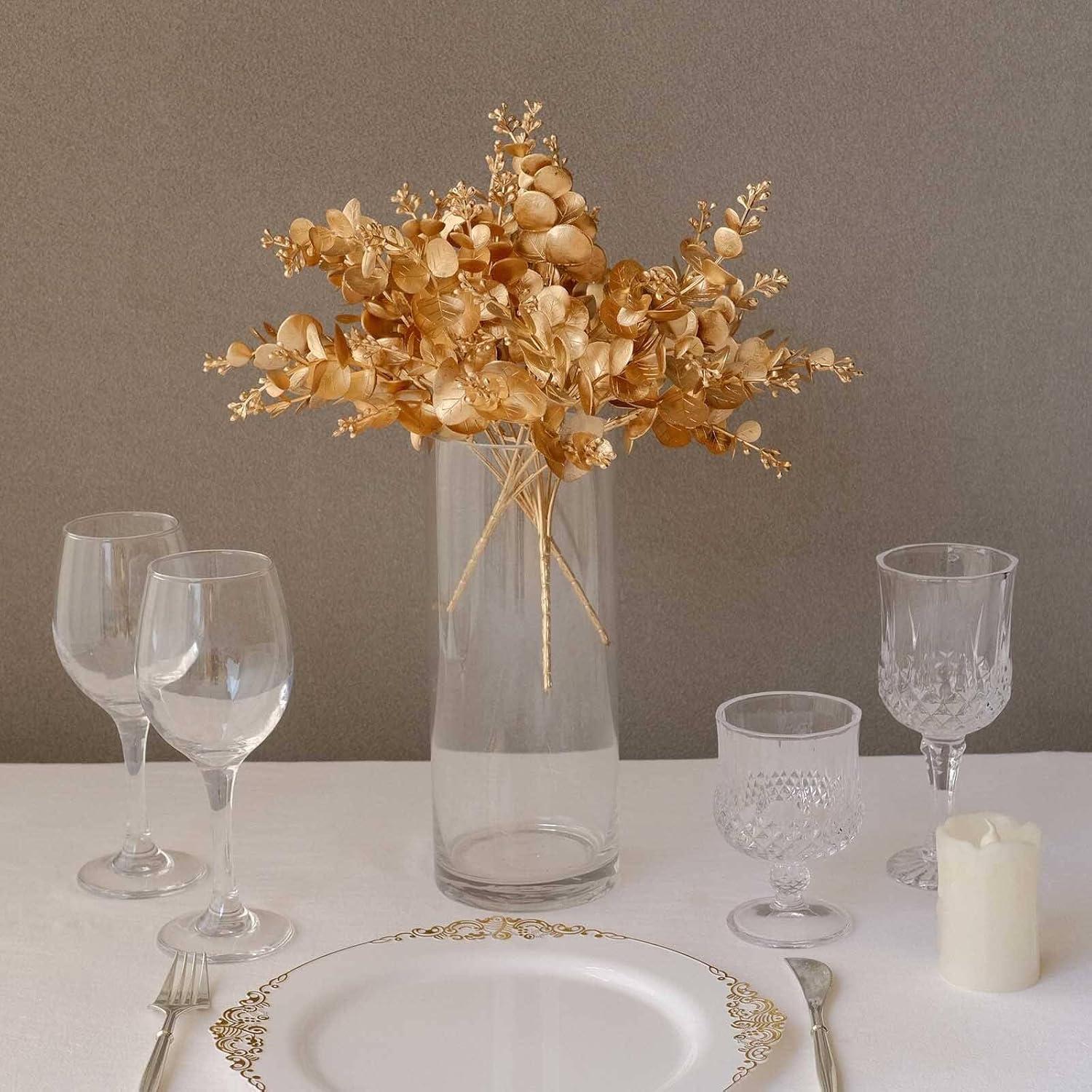 Ramas de Eucalipto Artificial Dorado Metálico Tableclothsfactory - 30.48 cm, Paquete de 4