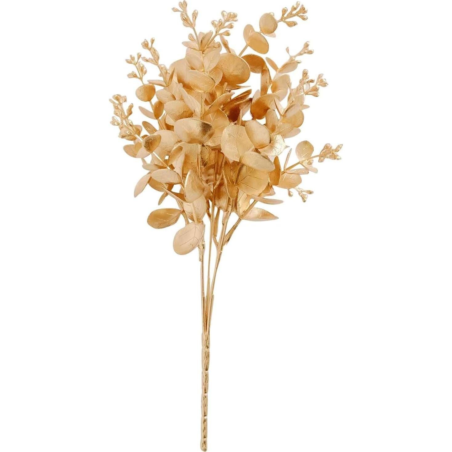 Ramas de Eucalipto Artificial Dorado Metálico Tableclothsfactory - 30.48 cm, Paquete de 4