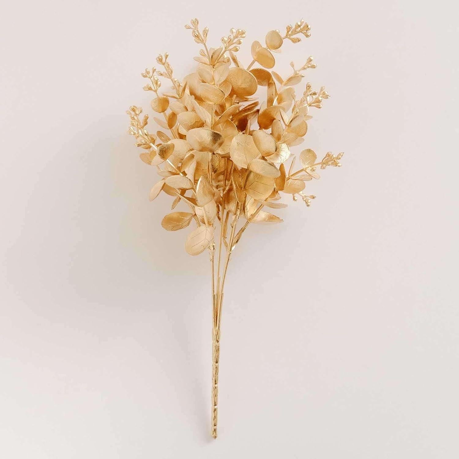 Ramas de Eucalipto Artificial Dorado Metálico Tableclothsfactory - 30.48 cm, Paquete de 4