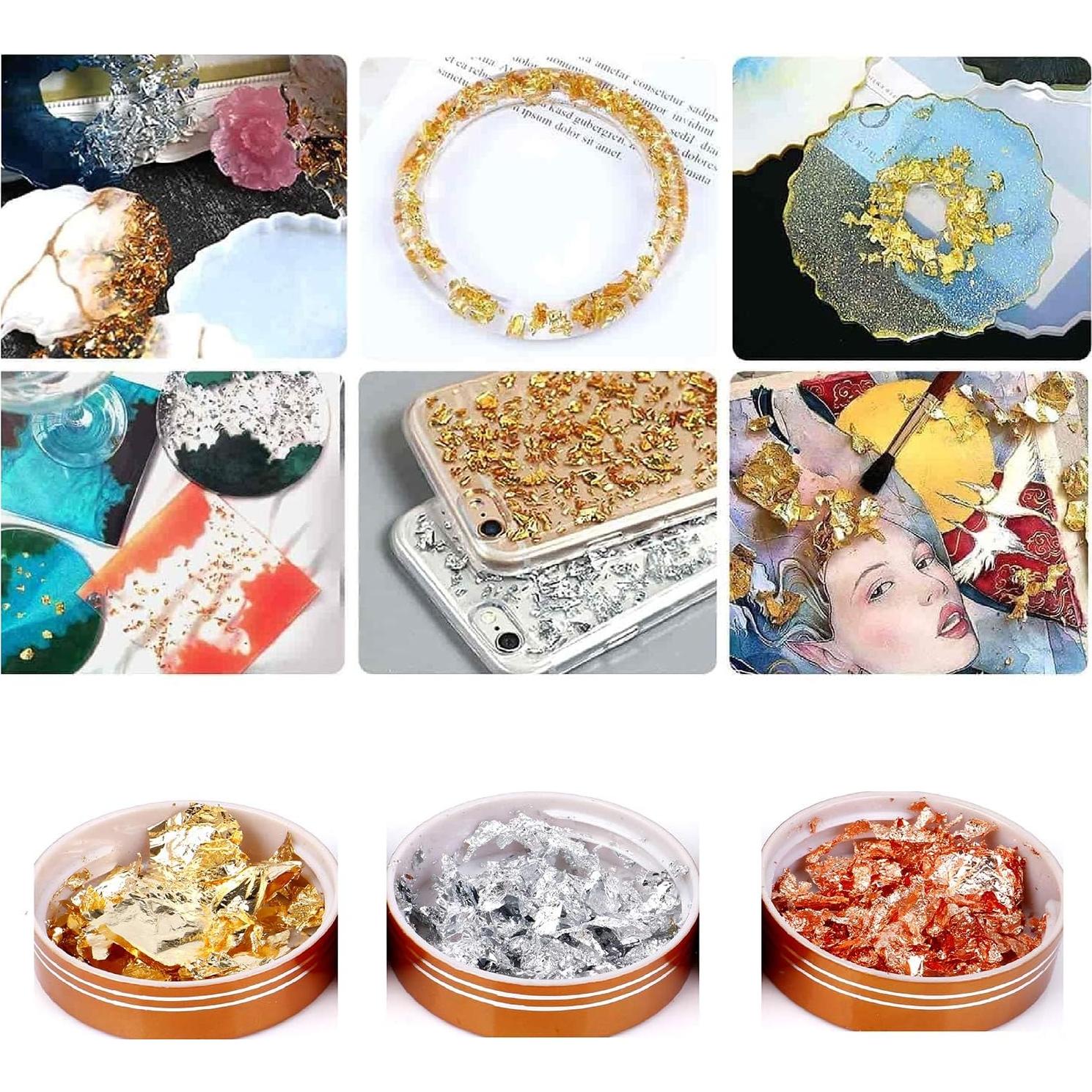 3 Piezas Copos de Hoja de Oro para Resina - Oro, Plata, Cobre