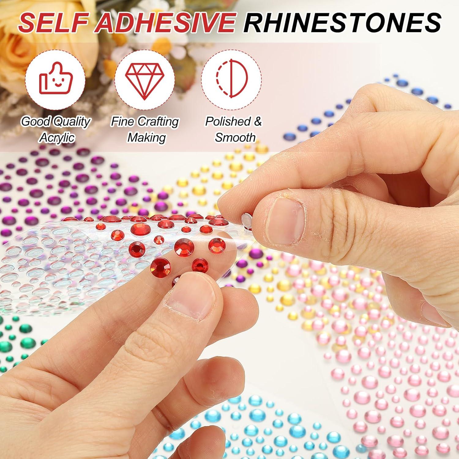 PATIKIL 1045 Pcs Acrylic Gem Sticker, 4 Size 3/4/5/6mm Self Adhesive Rhinestones Face Gem Stones Bling Jewelry for Nail Art Craft Clothes DIY Makeup Decoration Party, Light Gold