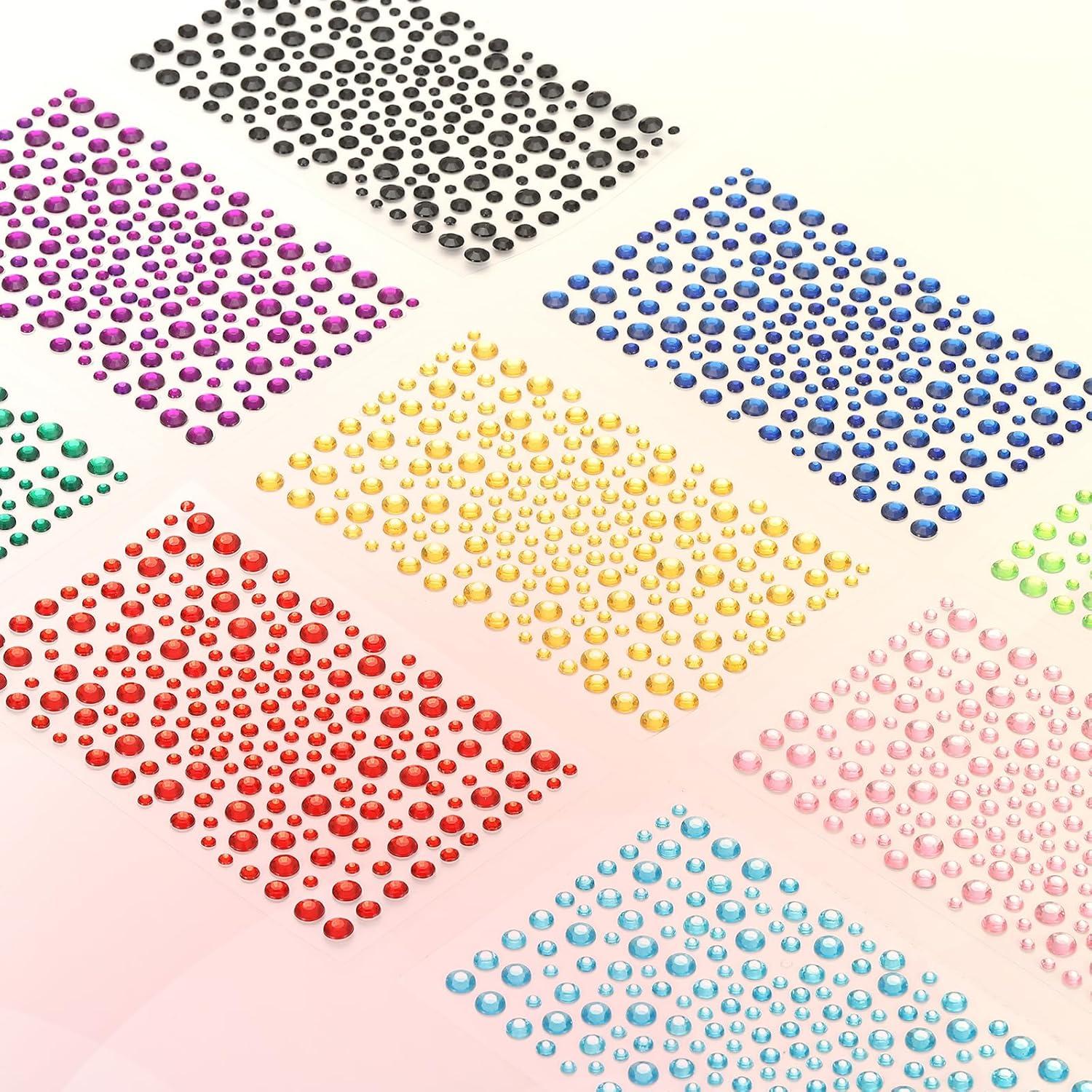 PATIKIL 1045 Pcs Acrylic Gem Sticker, 4 Size 3/4/5/6mm Self Adhesive Rhinestones Face Gem Stones Bling Jewelry for Nail Art Craft Clothes DIY Makeup Decoration Party, Light Gold