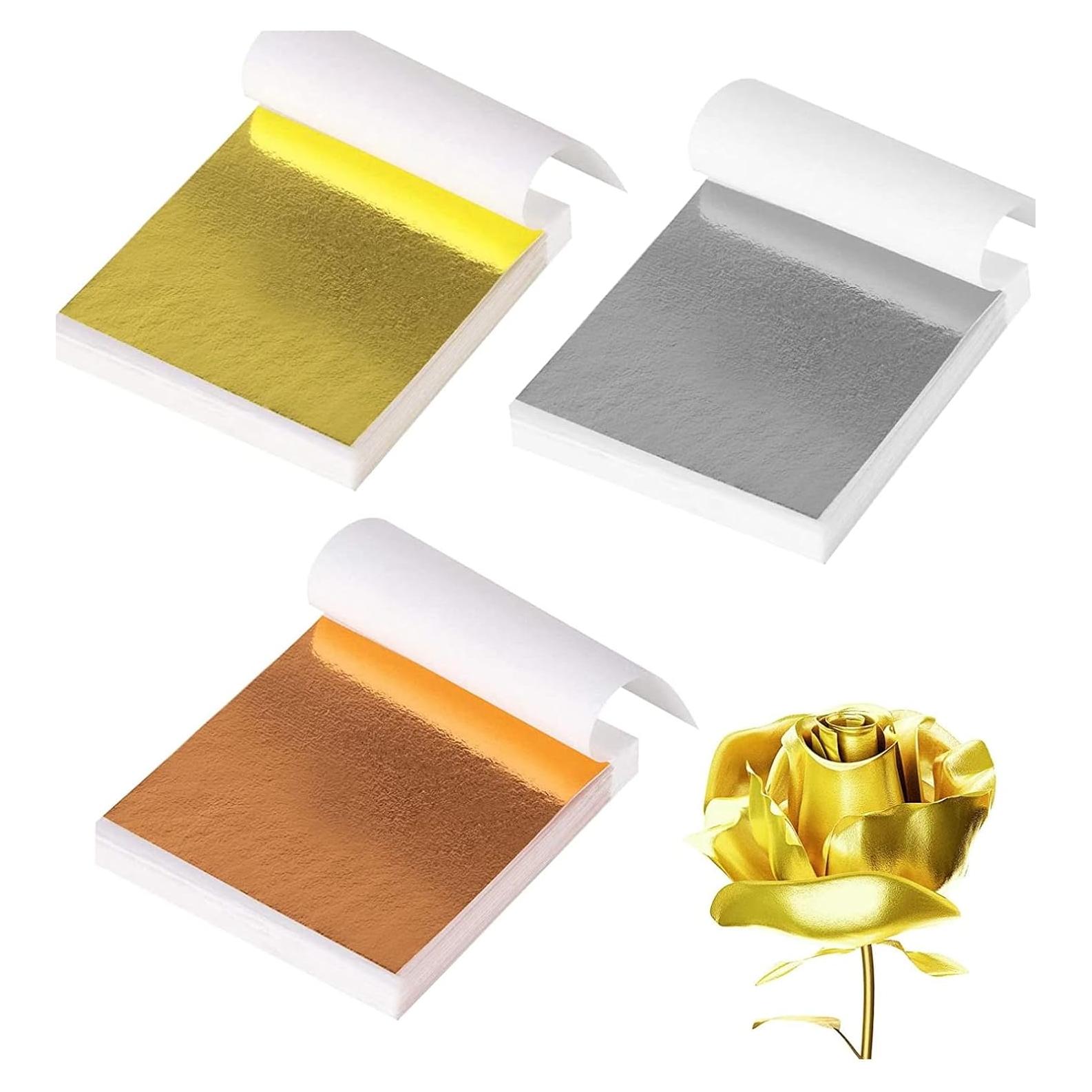 300 Hojas de Oro, Plata y Cobre 8x8cm para Manualidades