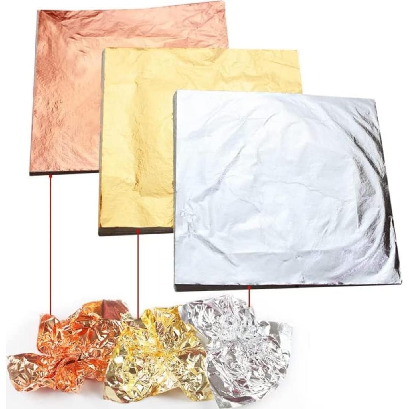 300 Hojas de Oro, Plata y Cobre 8x8cm para Manualidades