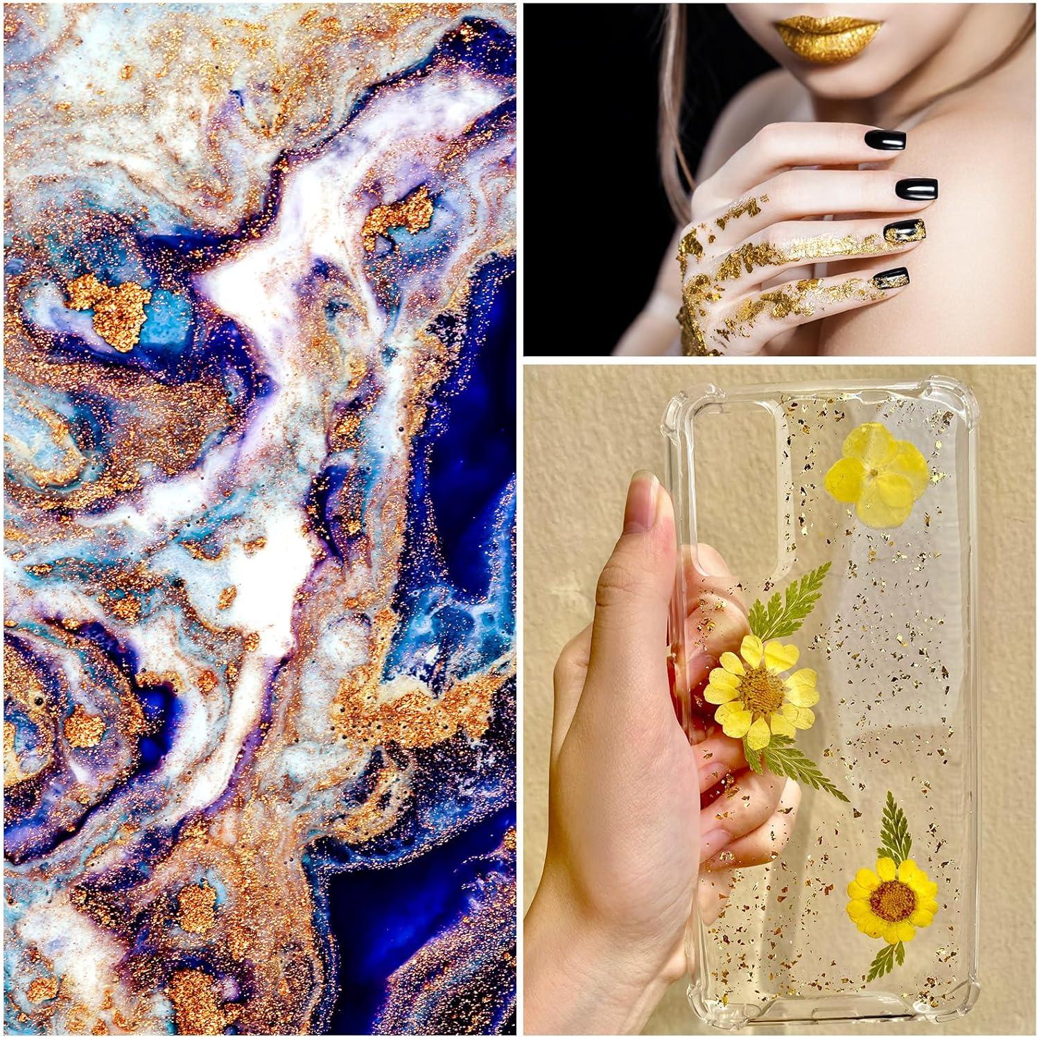 UXCELL Gold Foil Flakes for Resin, 3g Metallic Leaf, Imitation Gold for Nail Art, Resin Art, Crafts, Painting, Candle & Jewelry Making, Sky Purple