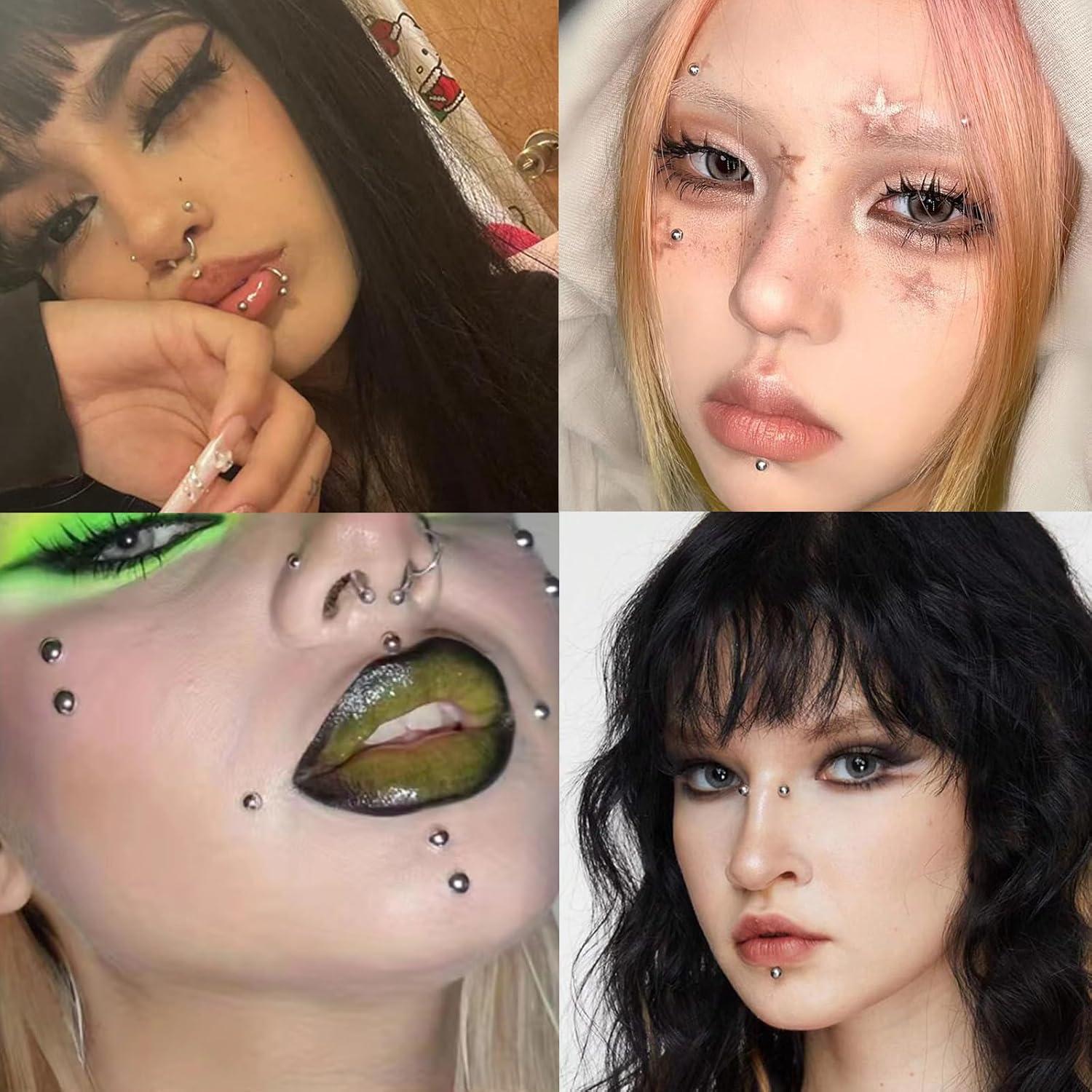 Gemas Faciales Autoadhesivas NOOEPC - Piercings Falsos Oro y Plata
