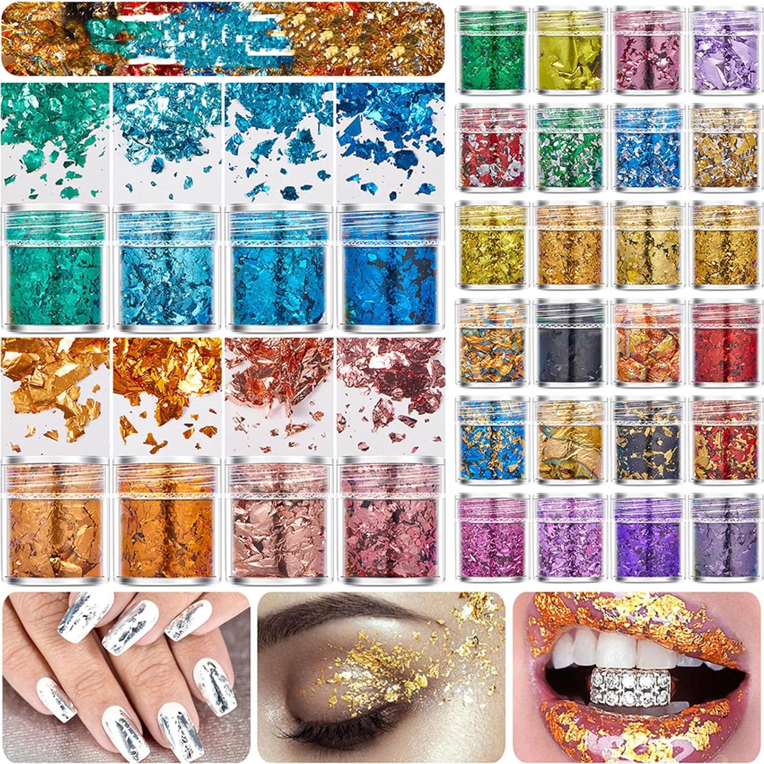 Copos de Hoja de Oro YANIYA para Manualidades y Uñas 36 Pcs