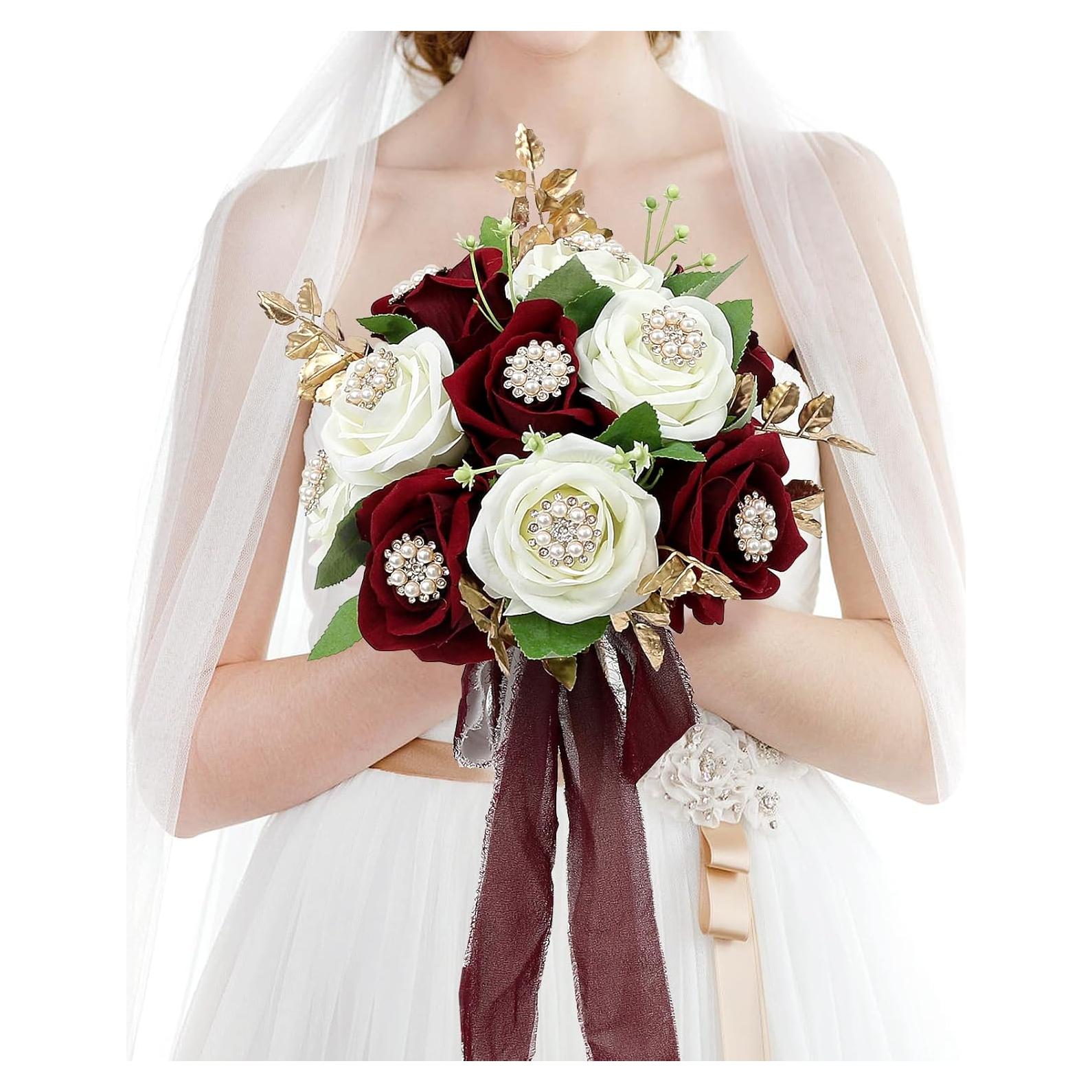 Ramo de Boda Novia HOMENERGY Burdeos y Blanco 22.86 cm